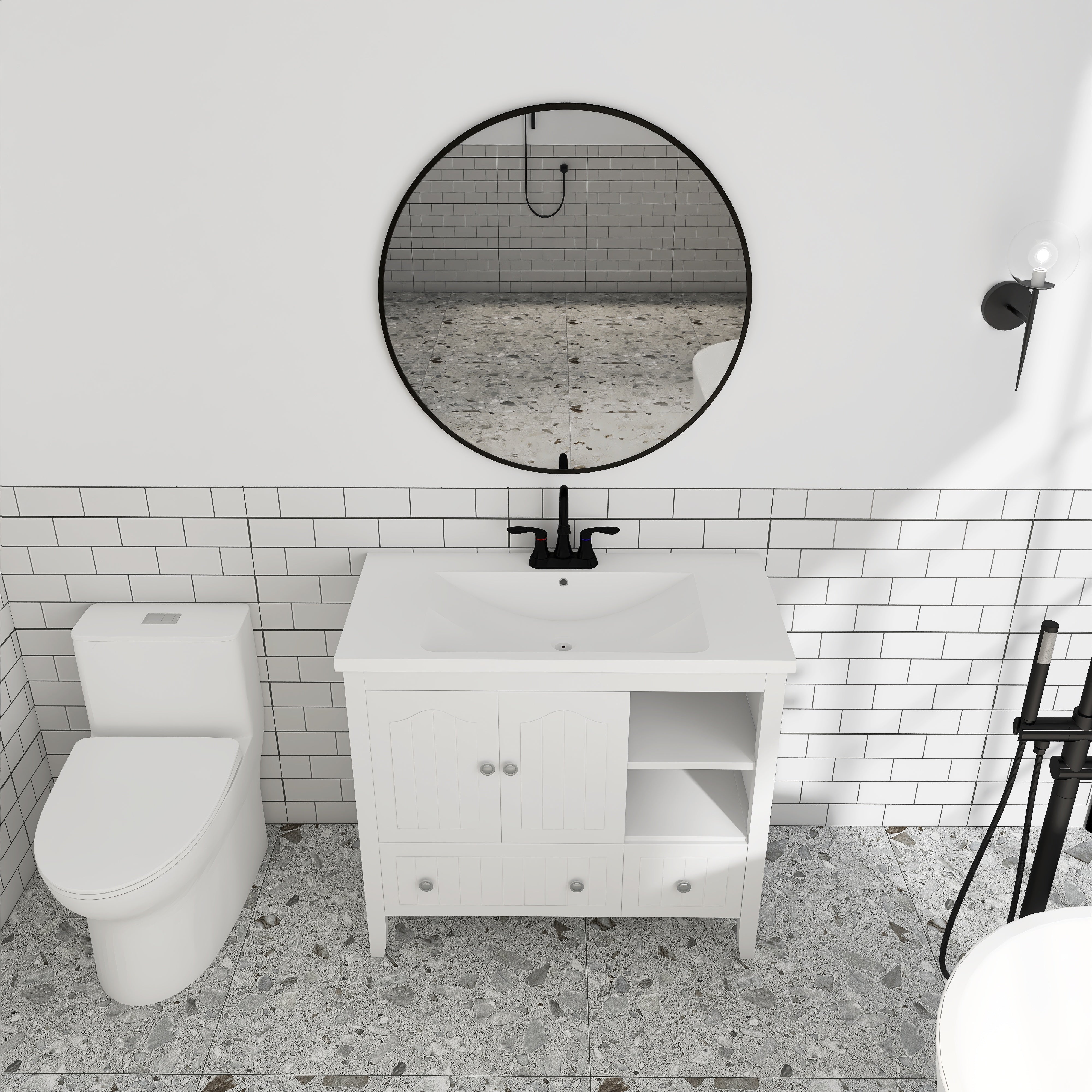 36 in. W x 18. in D. x 32 in. H Bath Vanity with White Ceramic Top