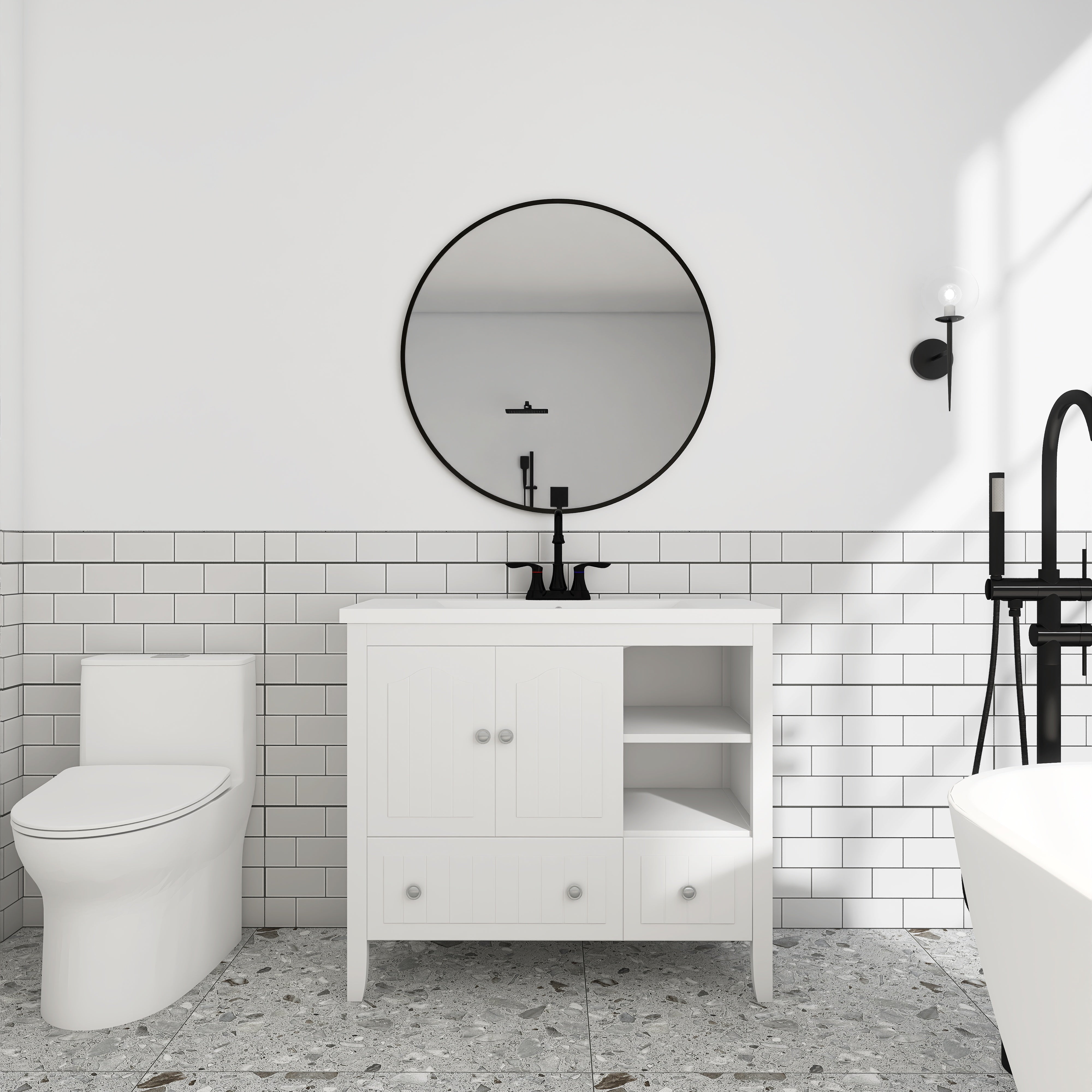 36 in. W x 18. in D. x 32 in. H Bath Vanity with White Ceramic Top