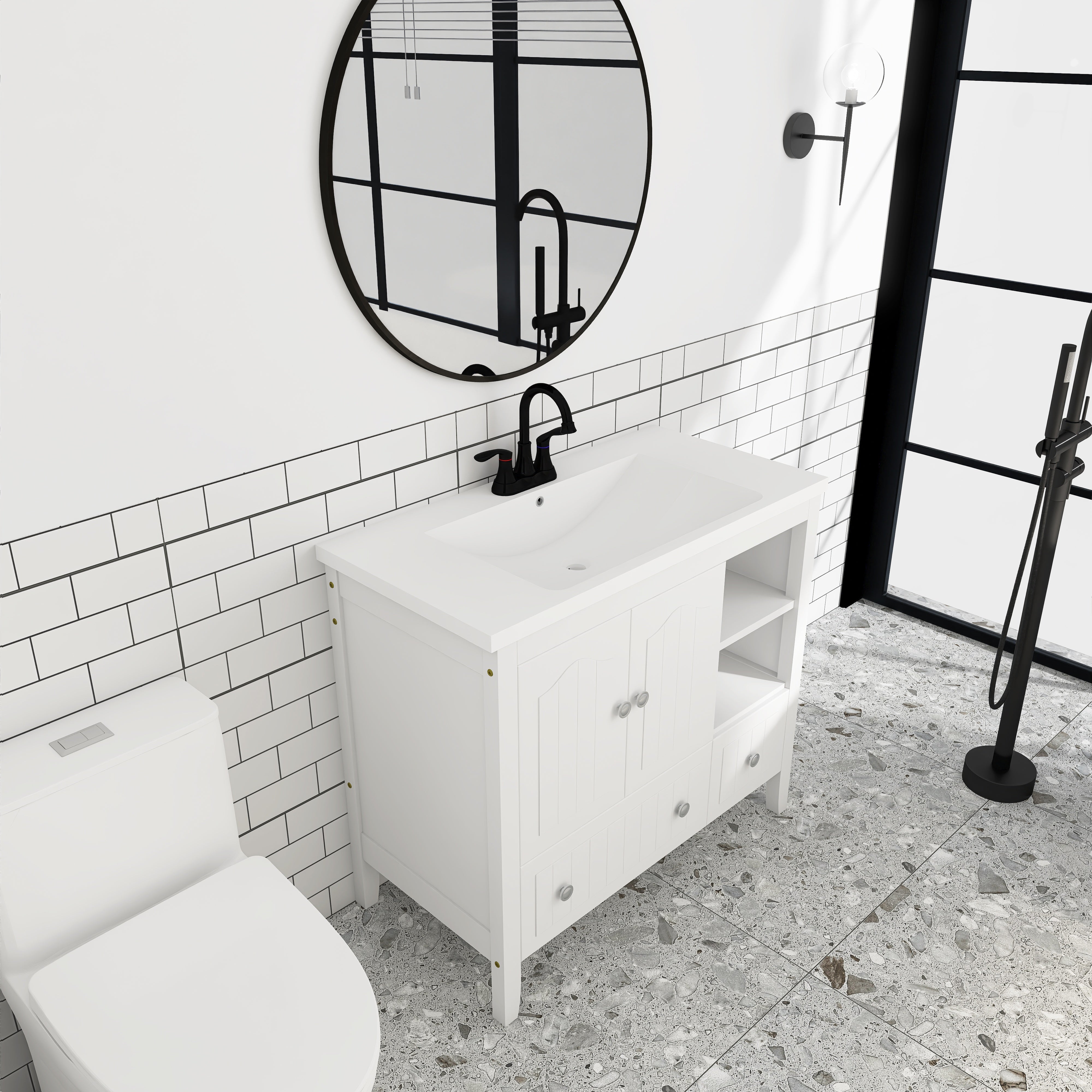36 in. W x 18. in D. x 32 in. H Bath Vanity with White Ceramic Top