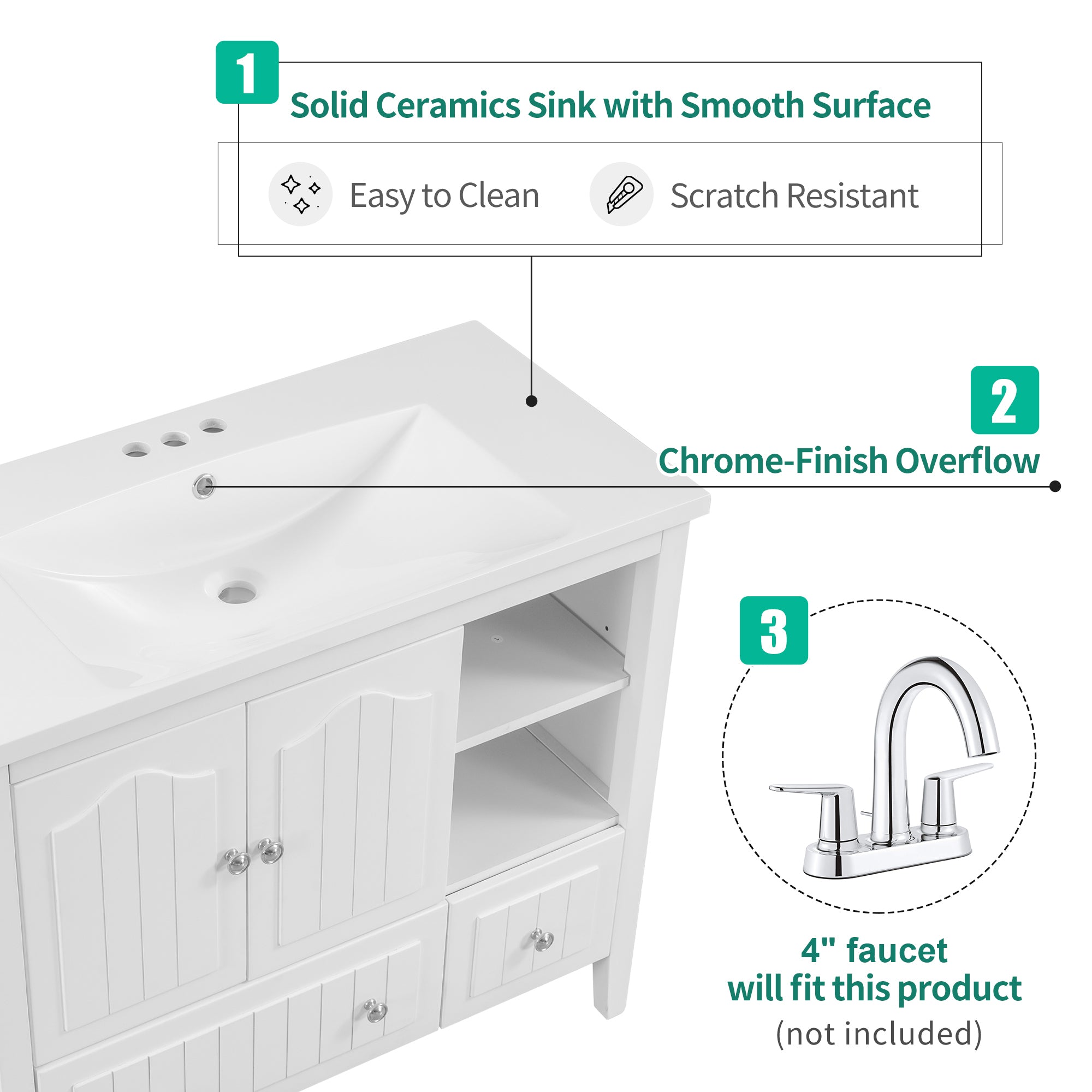 36 in. W x 18. in D. x 32 in. H Bath Vanity with White Ceramic Top