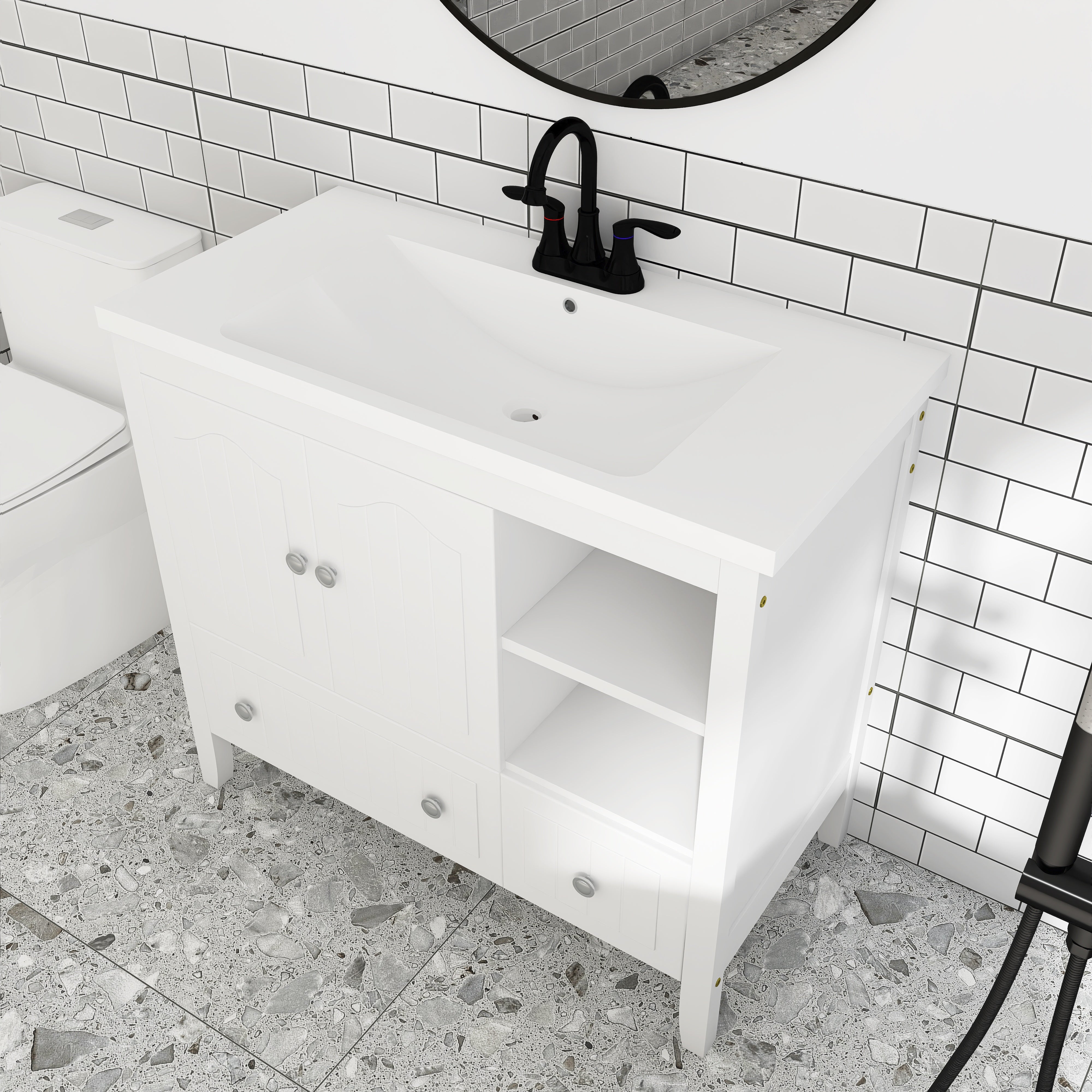 36 in. W x 18. in D. x 32 in. H Bath Vanity with White Ceramic Top