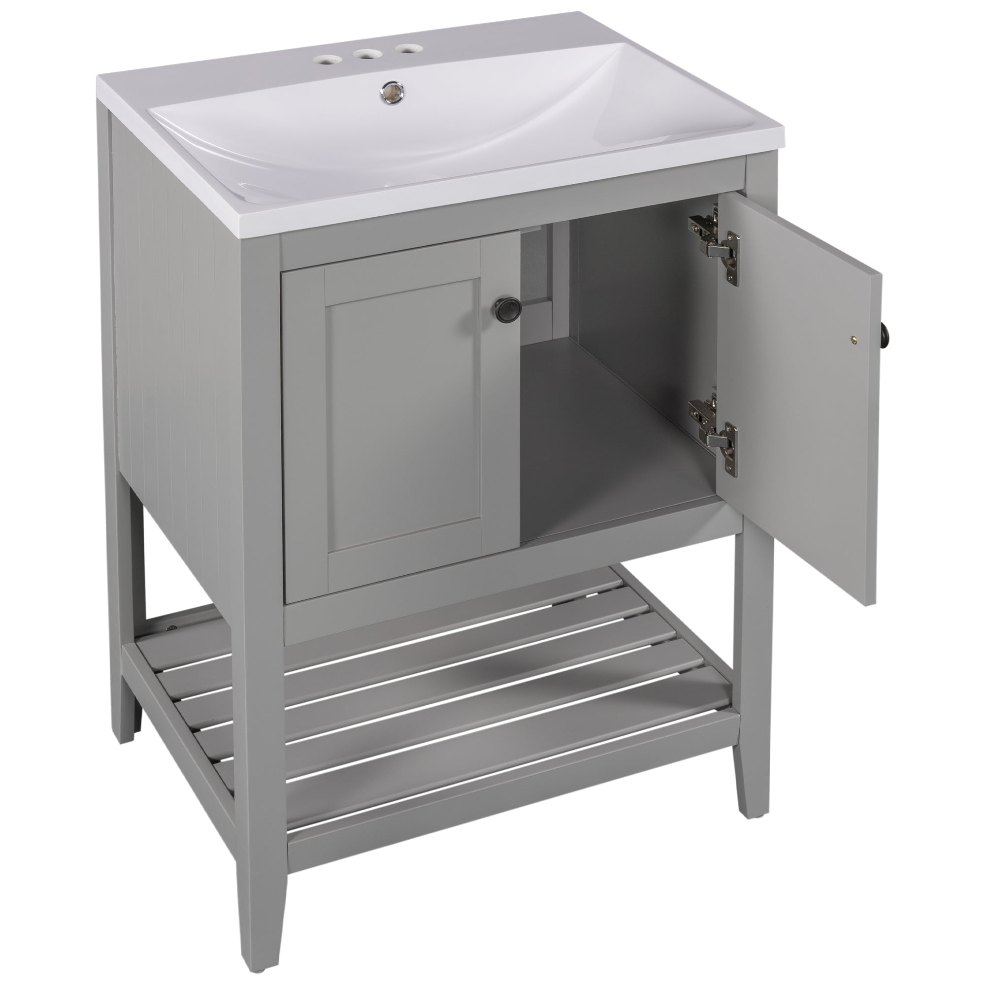 24" Wood Freestanding Bathroom Vanity with Integrated Ceramic Sink