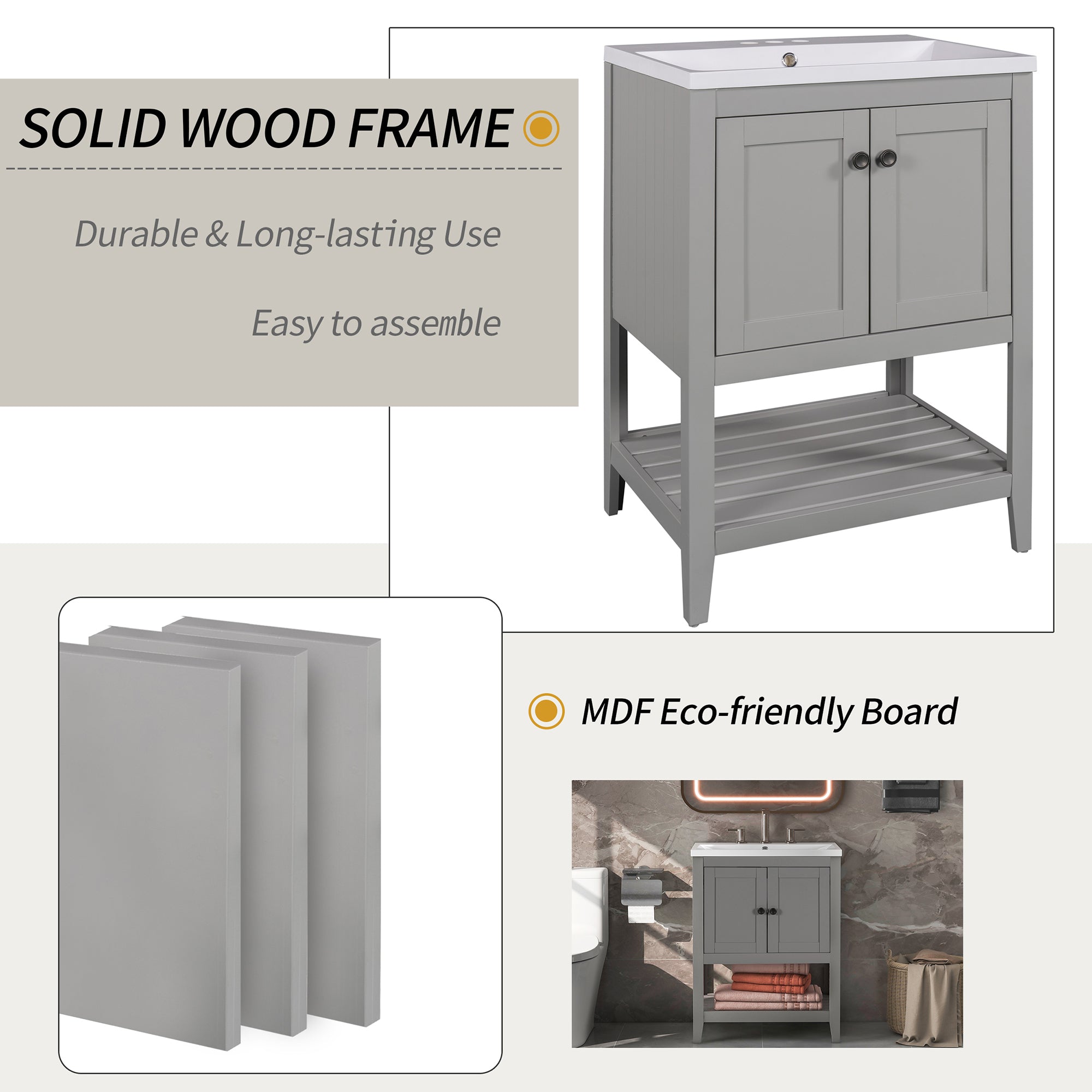 24" Wood Freestanding Bathroom Vanity with Integrated Ceramic Sink