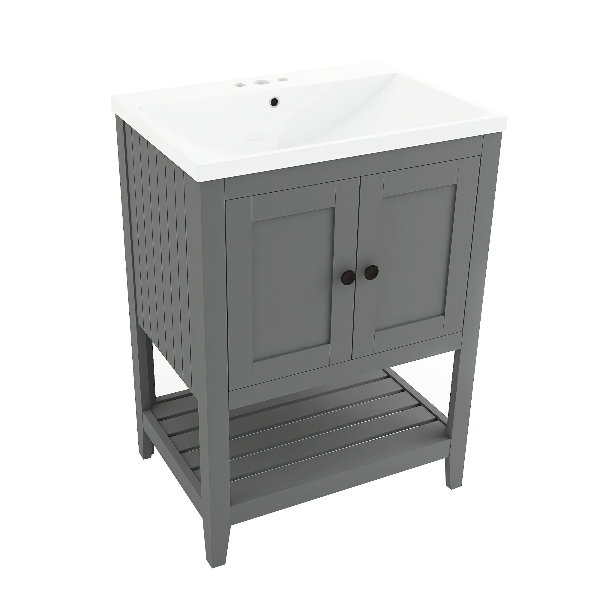 24" Wood Freestanding Bathroom Vanity with Integrated Ceramic Sink