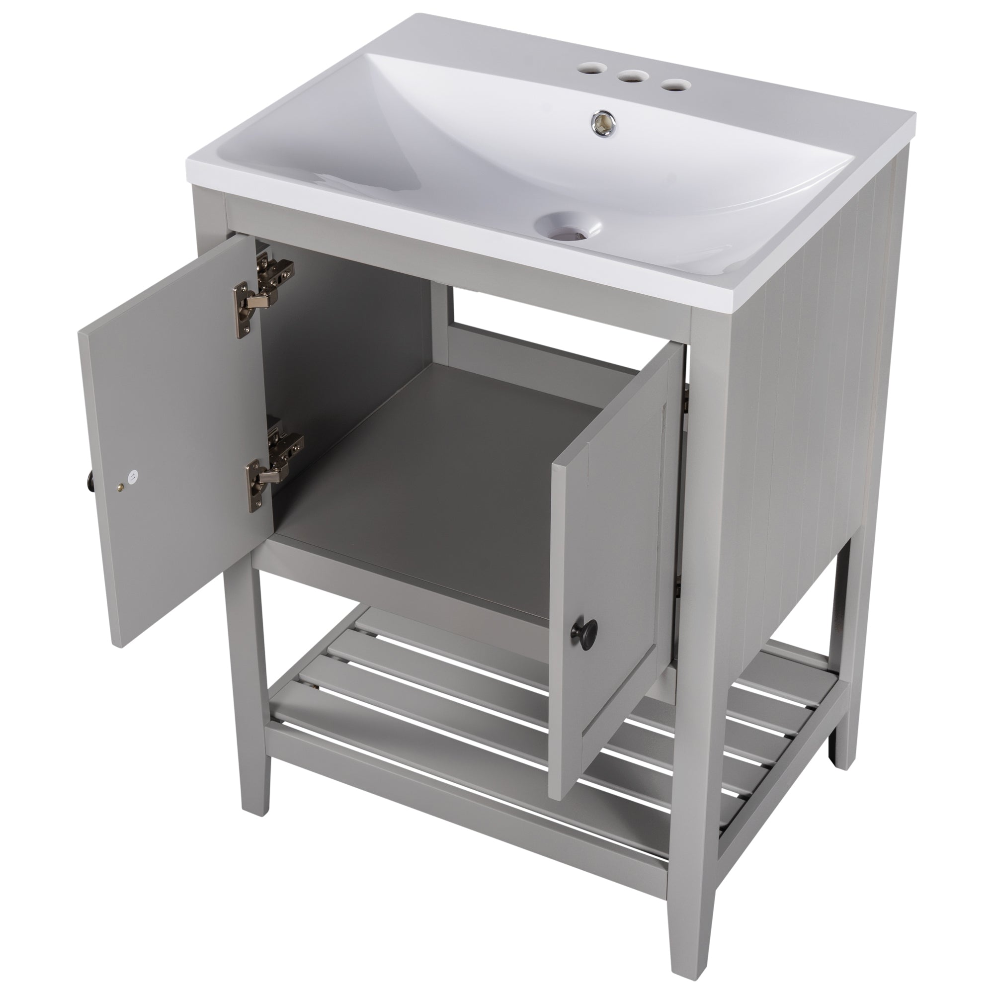 24" Wood Freestanding Bathroom Vanity with Integrated Ceramic Sink