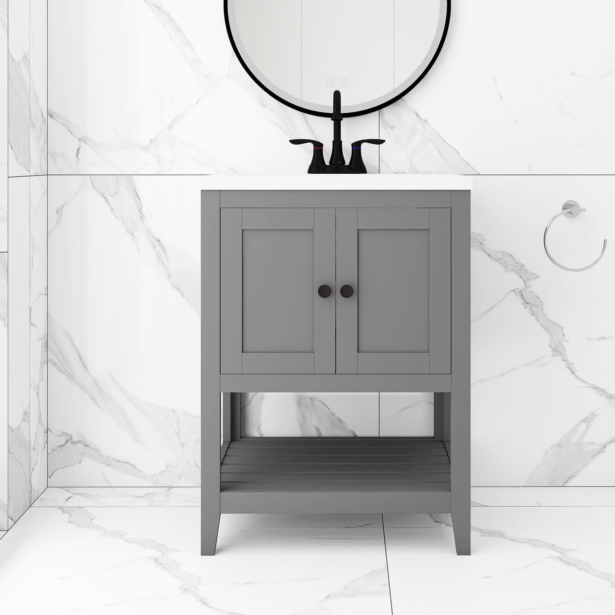 24" Wood Freestanding Bathroom Vanity with Integrated Ceramic Sink
