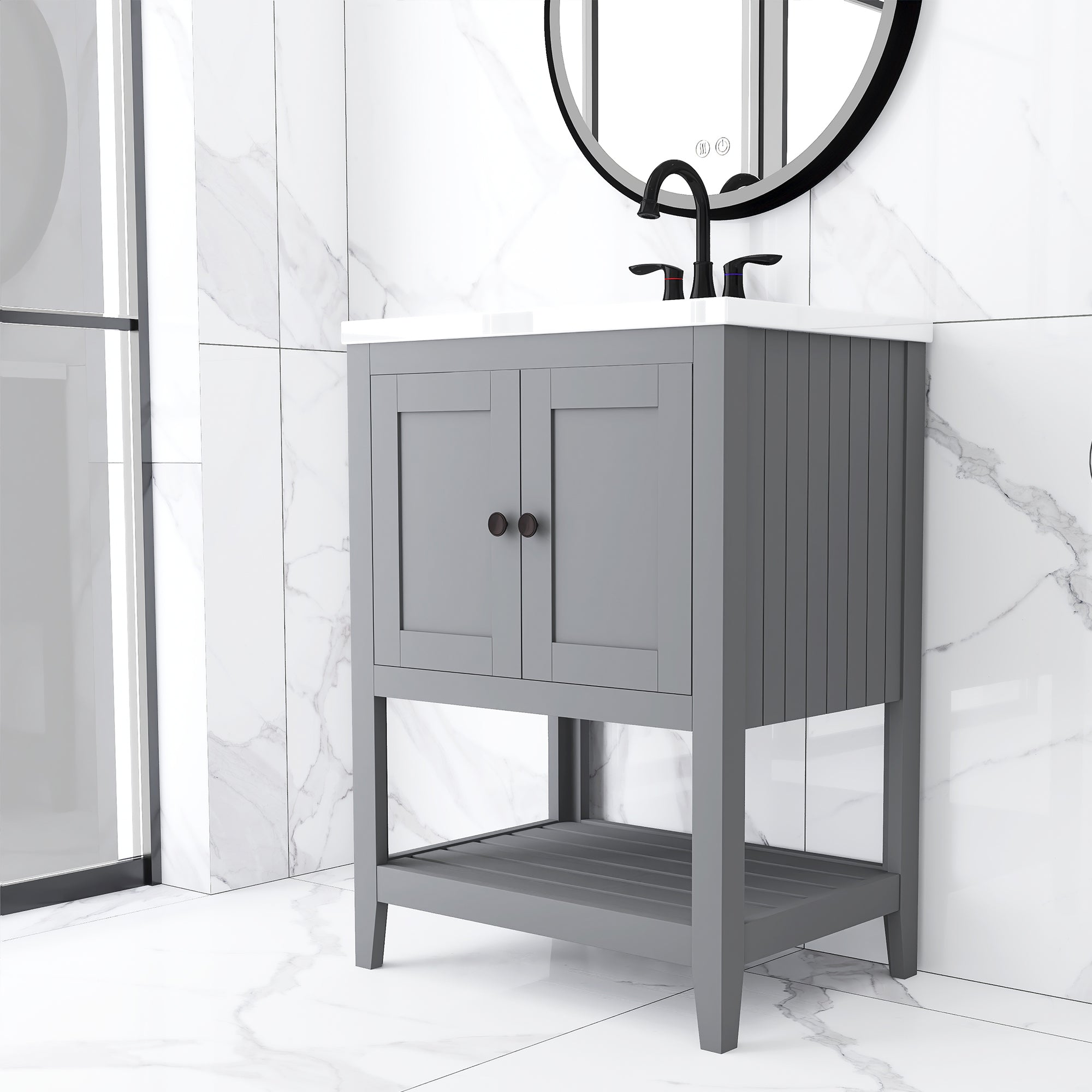 24" Wood Freestanding Bathroom Vanity with Integrated Ceramic Sink