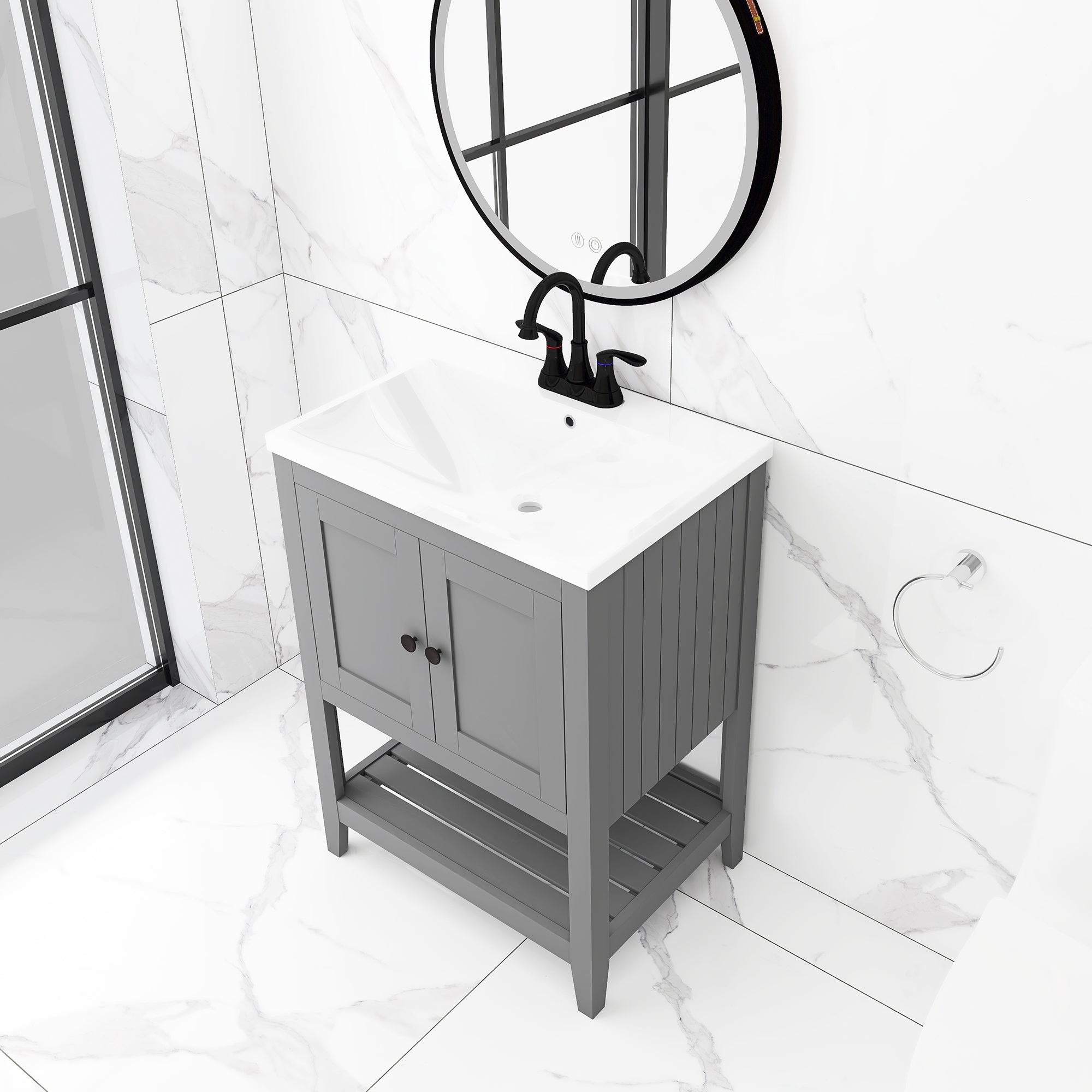 24" Wood Freestanding Bathroom Vanity with Integrated Ceramic Sink