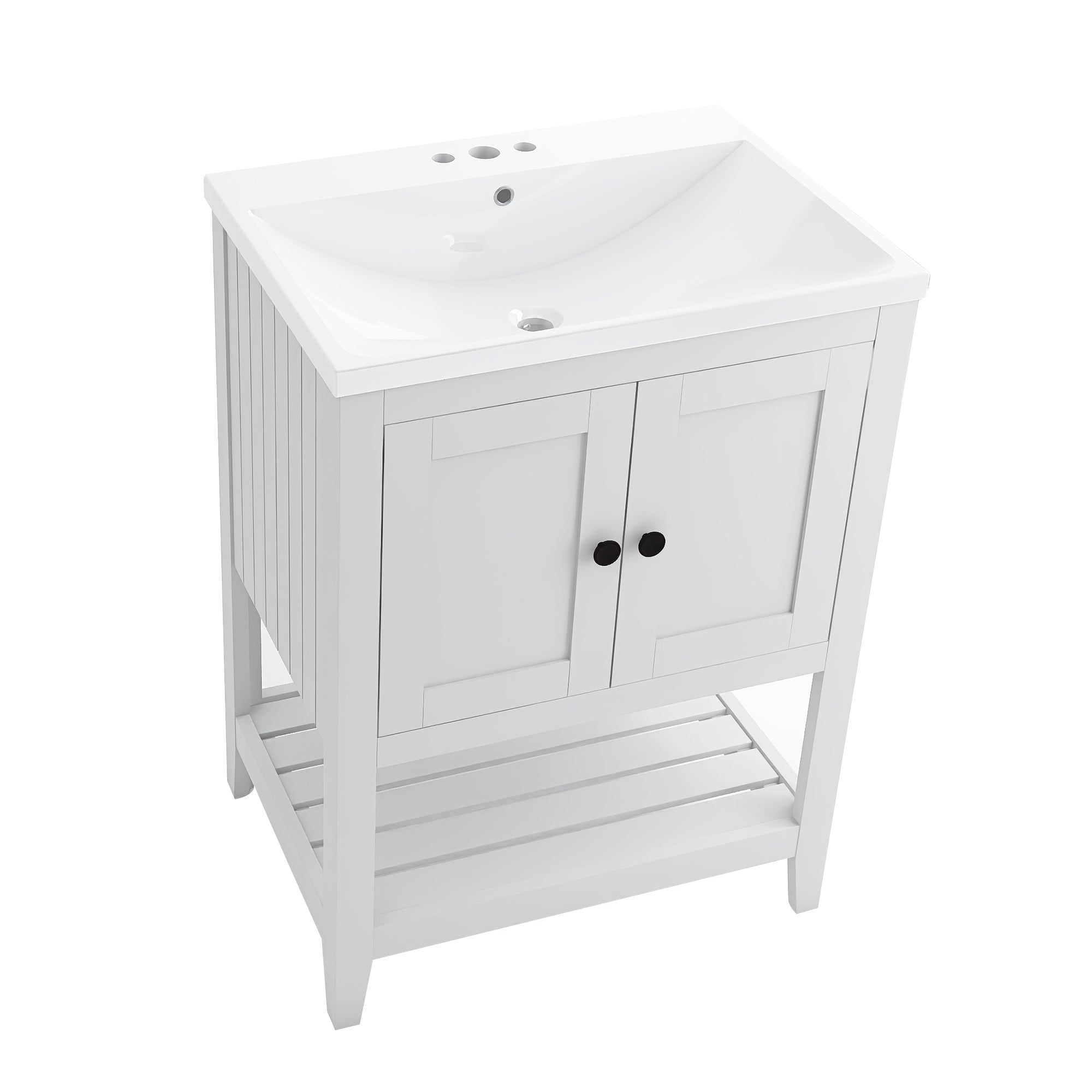 24" Wood Freestanding Bathroom Vanity with Integrated Ceramic Sink