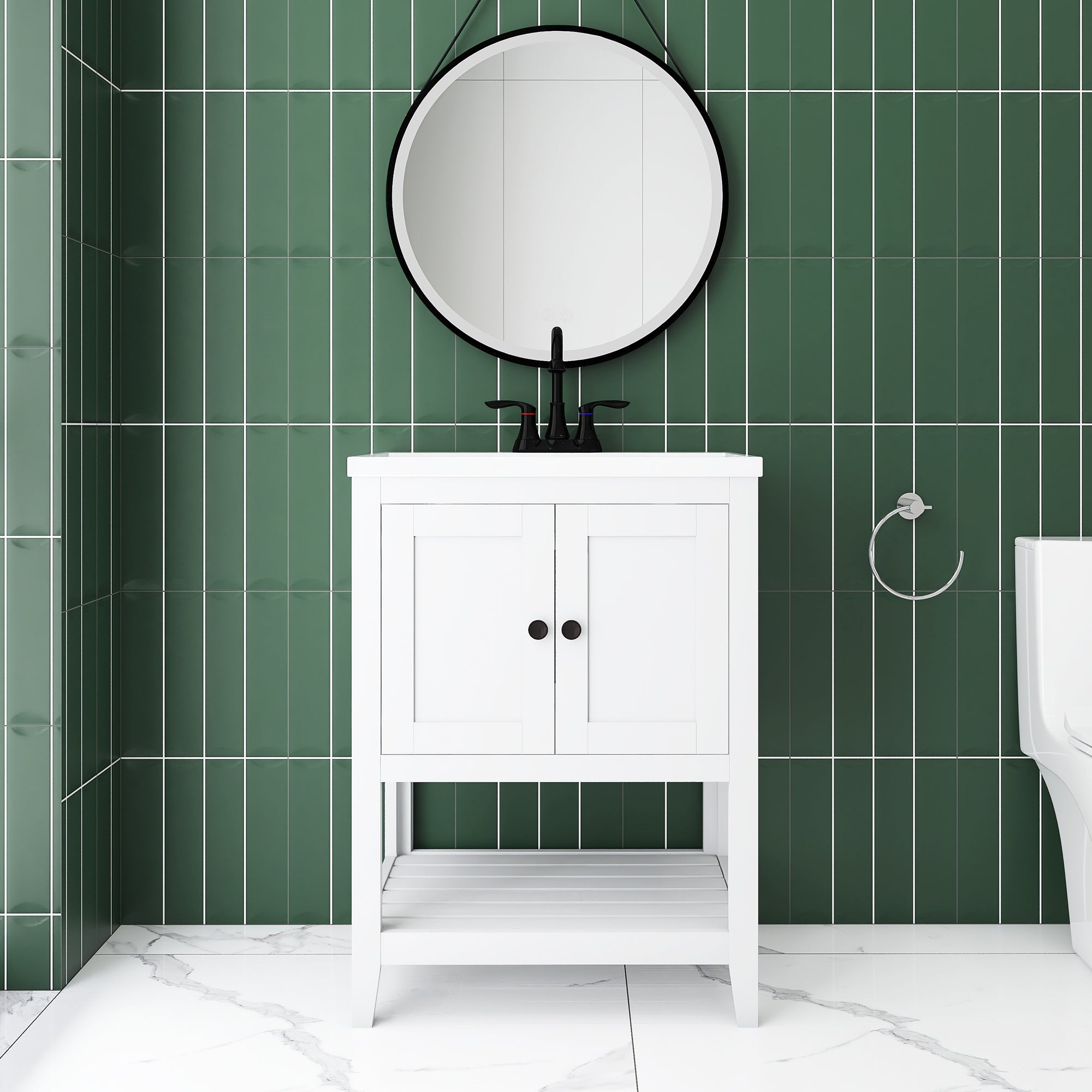 24" Wood Freestanding Bathroom Vanity with Integrated Ceramic Sink
