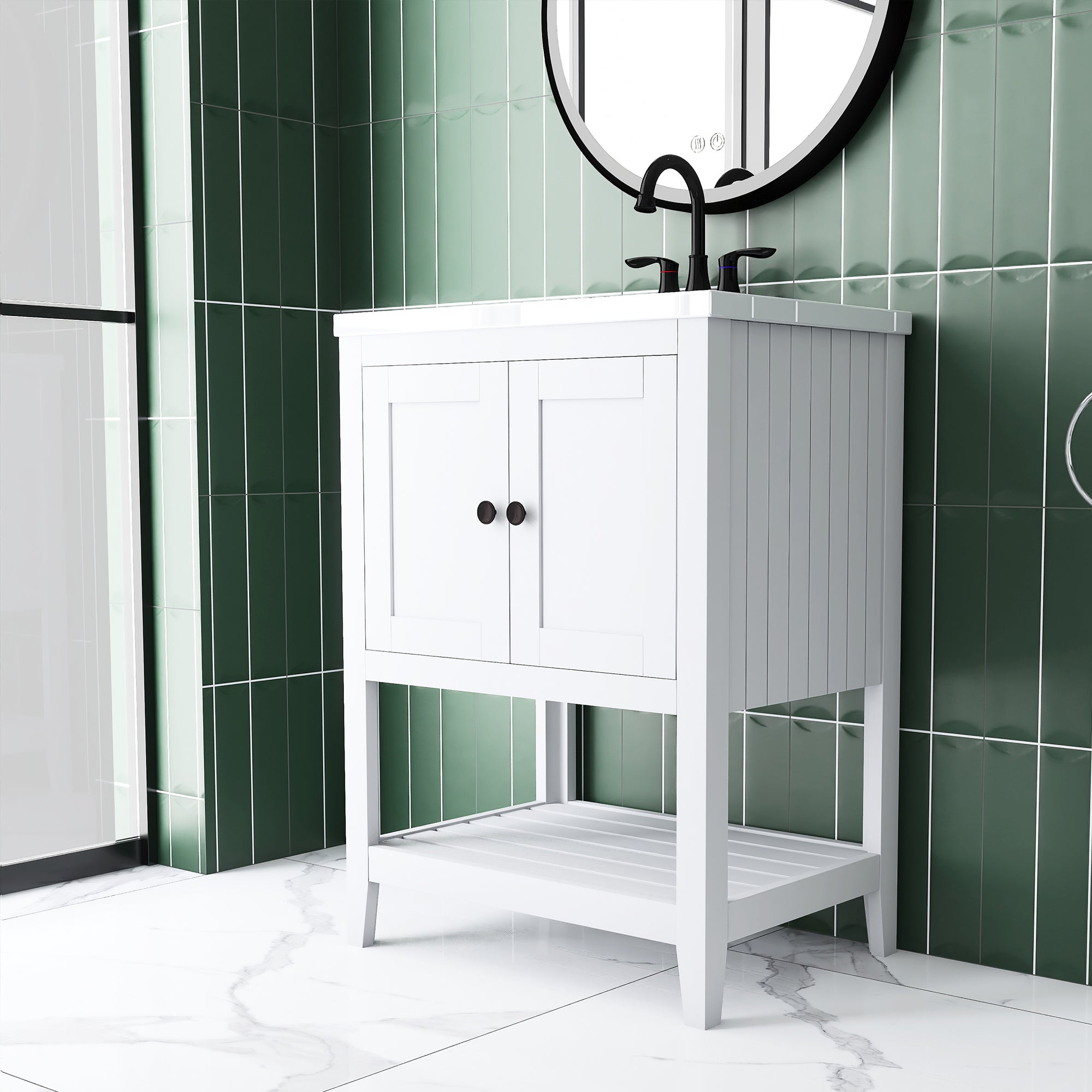24" Wood Freestanding Bathroom Vanity with Integrated Ceramic Sink