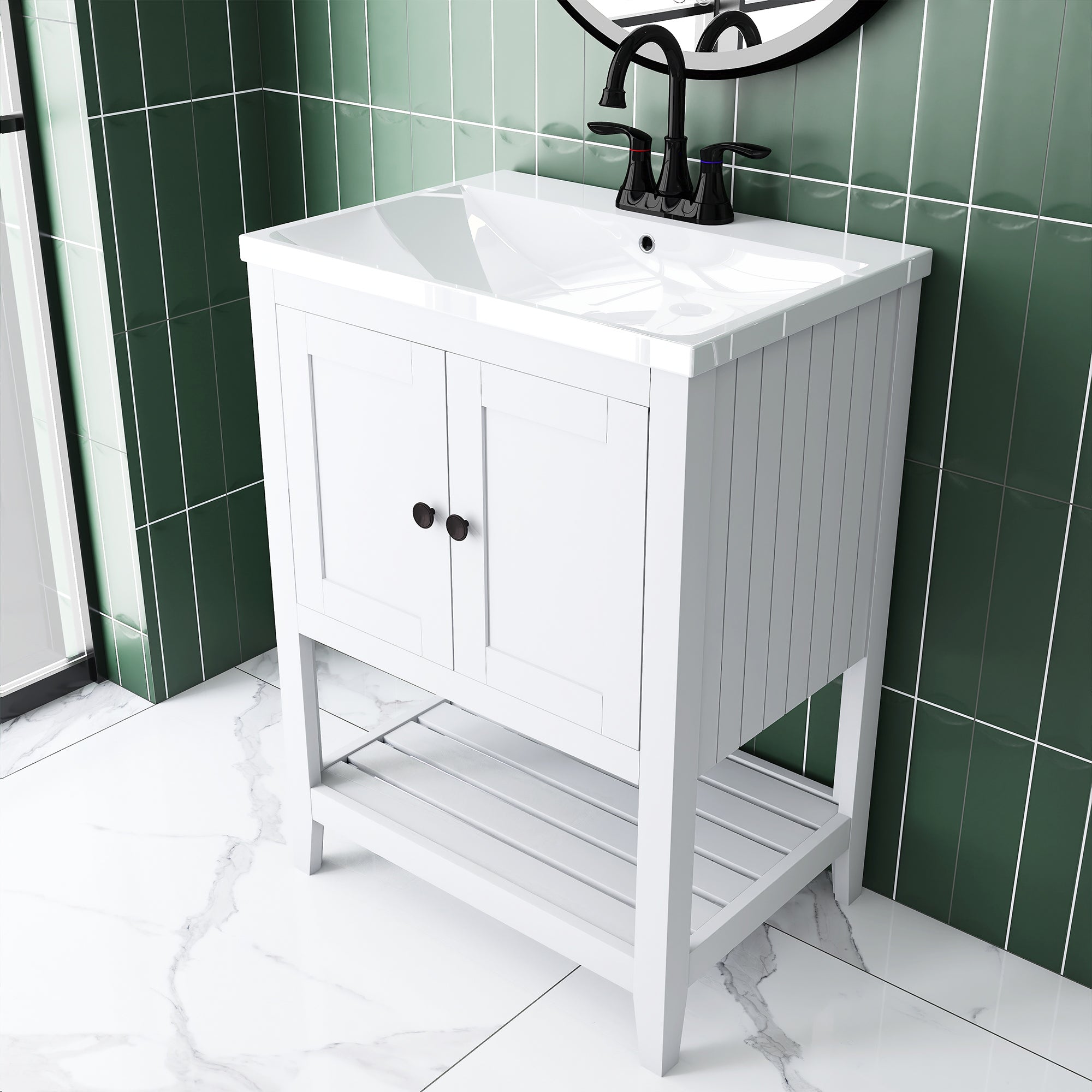 24" Wood Freestanding Bathroom Vanity with Integrated Ceramic Sink