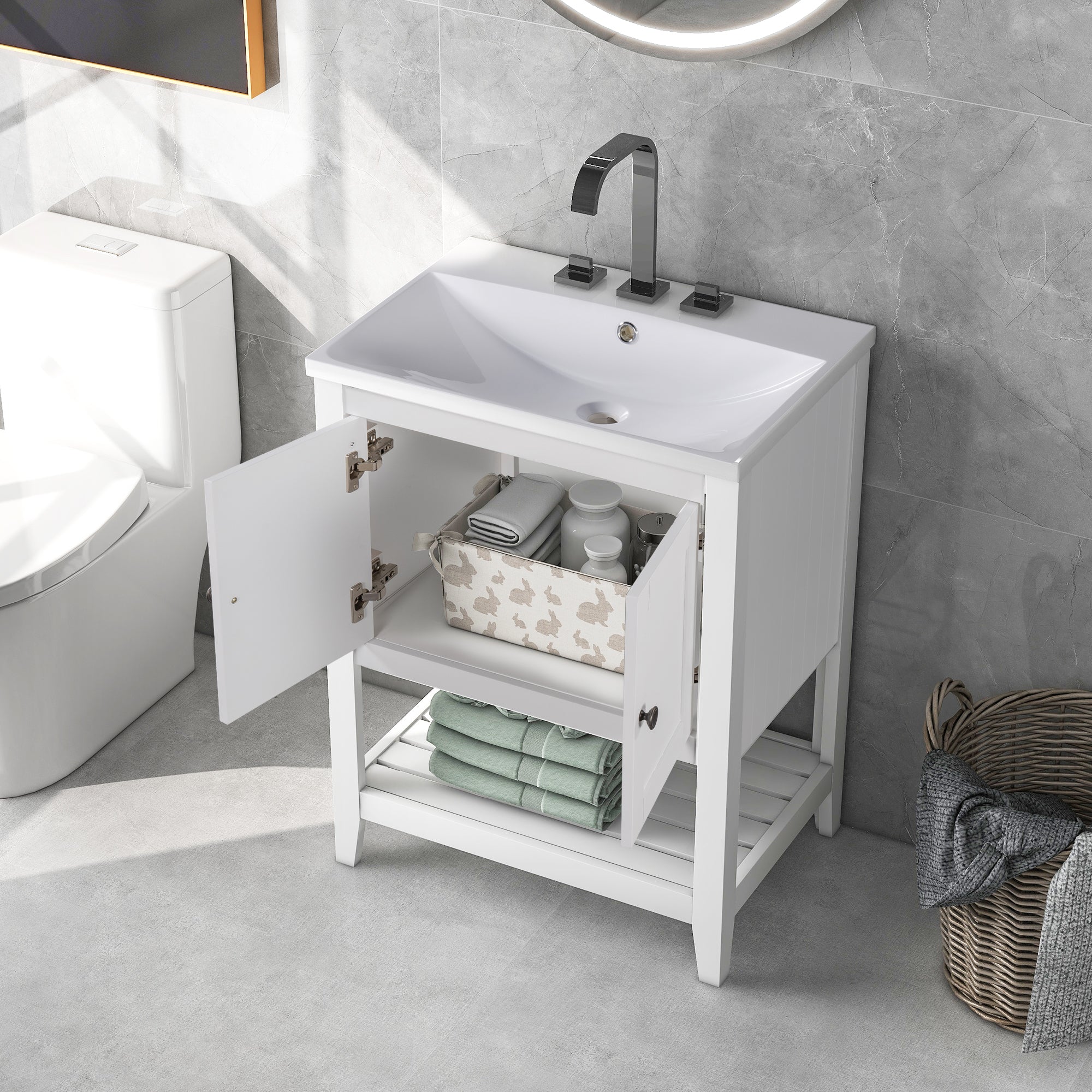 24" Wood Freestanding Bathroom Vanity with Integrated Ceramic Sink