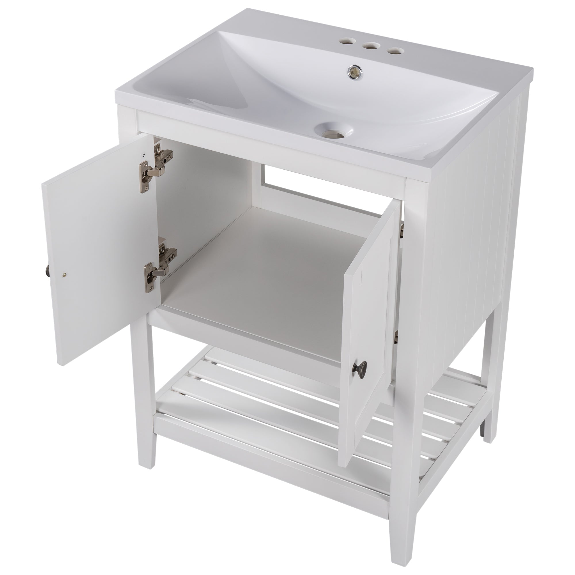 24" Wood Freestanding Bathroom Vanity with Integrated Ceramic Sink