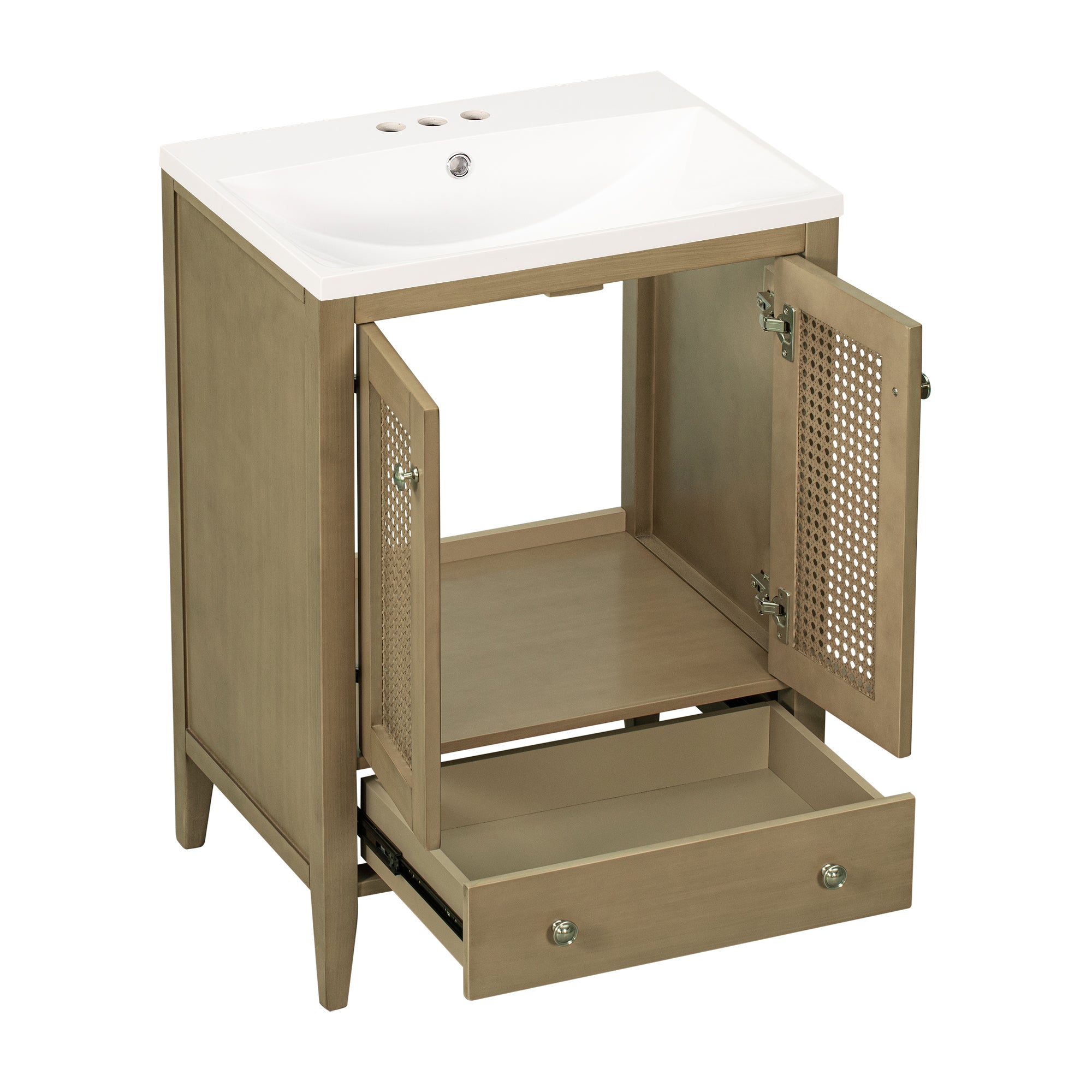 24 in. Freestanding Bath Vanity in Nature with White Ceramic Top