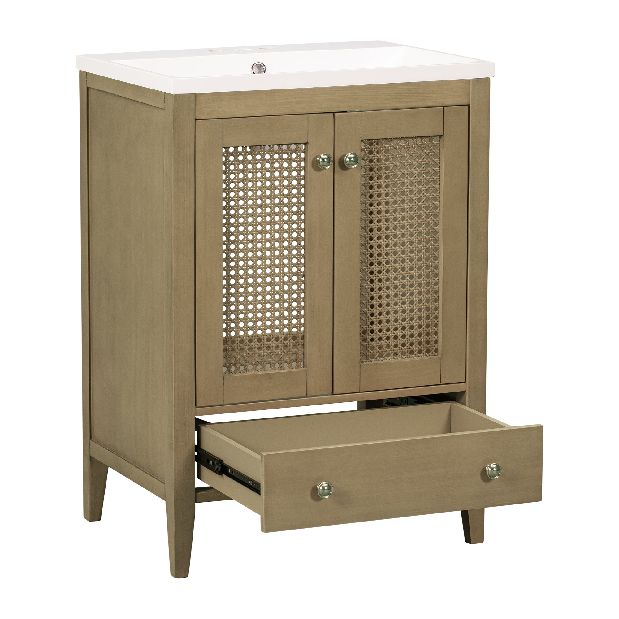 24 in. Freestanding Bath Vanity in Nature with White Ceramic Top