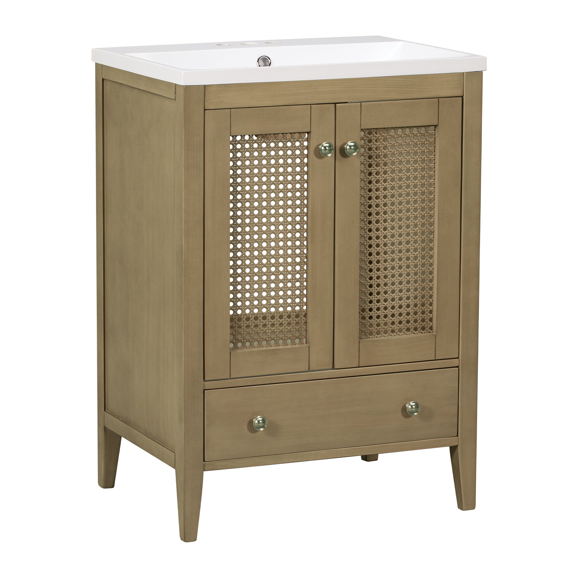24 in. Freestanding Bath Vanity in Nature with White Ceramic Top
