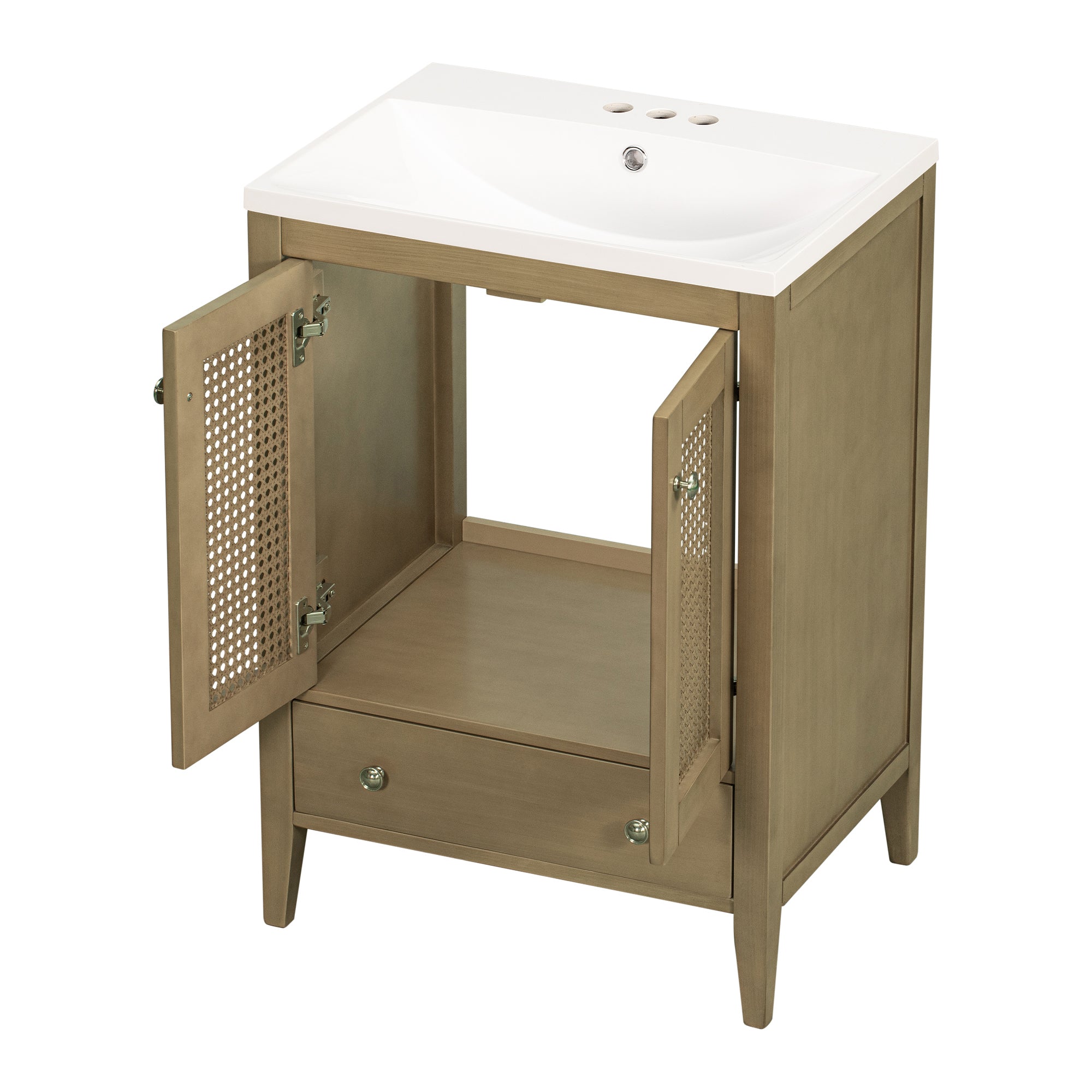 24 in. Freestanding Bath Vanity in Nature with White Ceramic Top