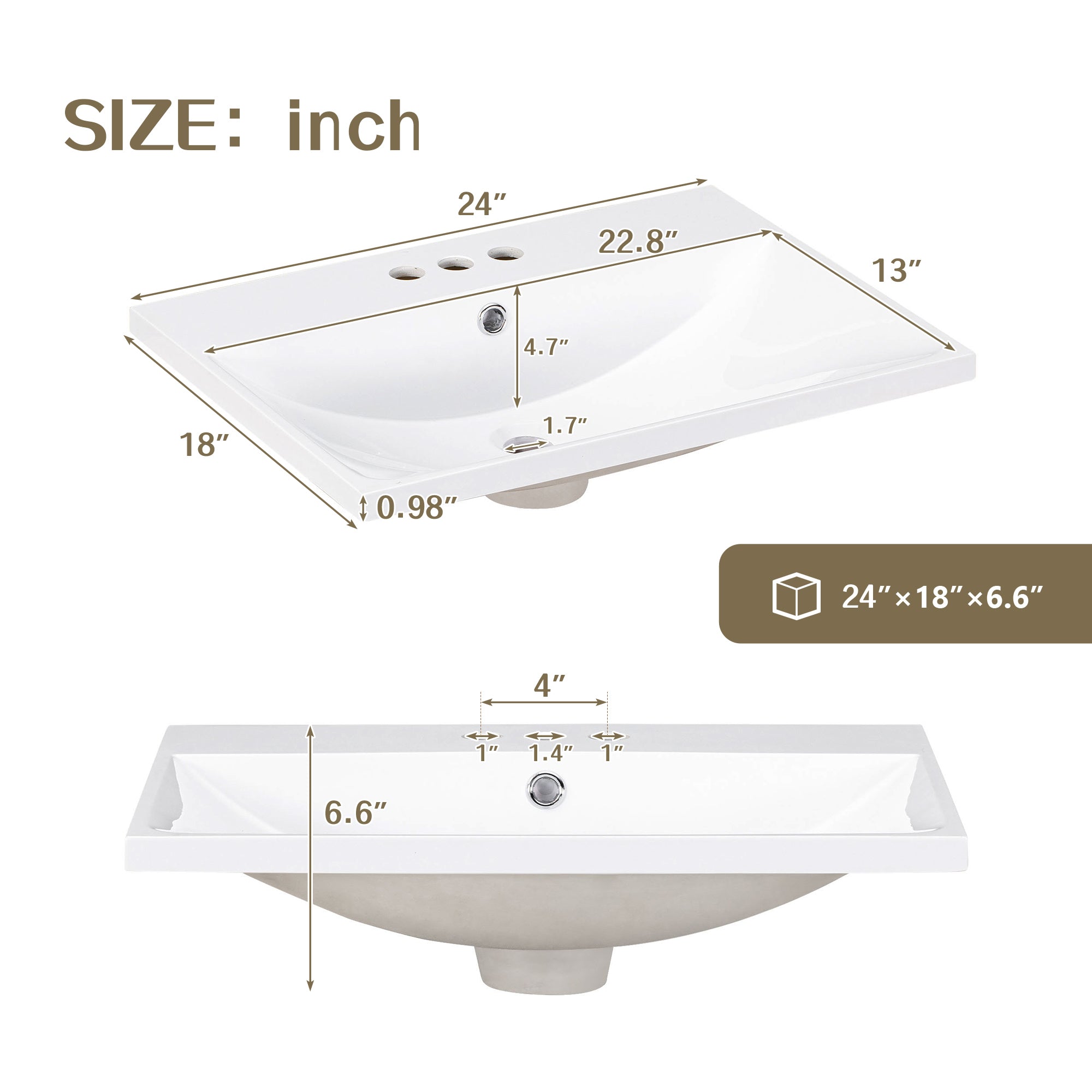 24 in. Freestanding Bath Vanity in Nature with White Ceramic Top