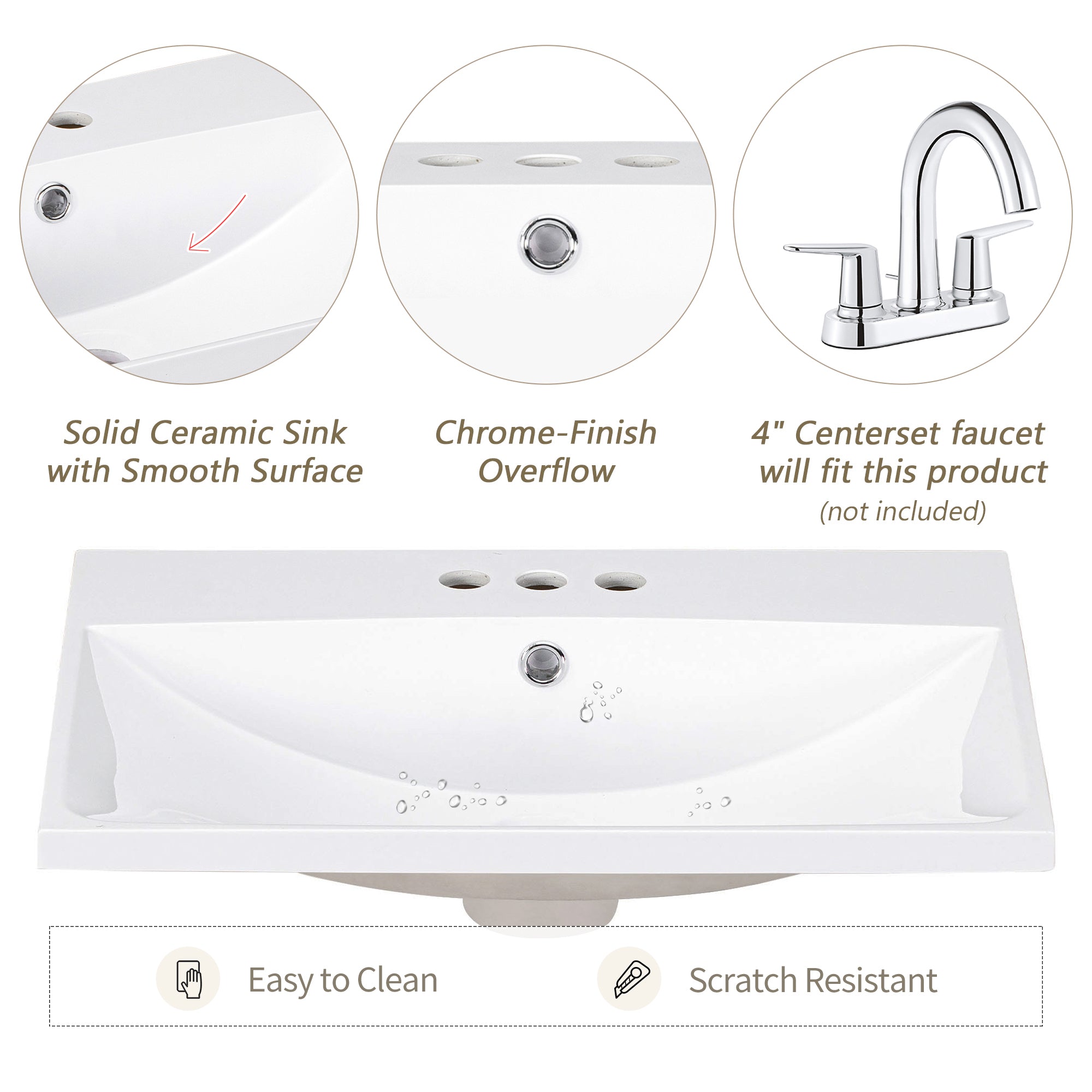 24 in. Freestanding Bath Vanity in Nature with White Ceramic Top