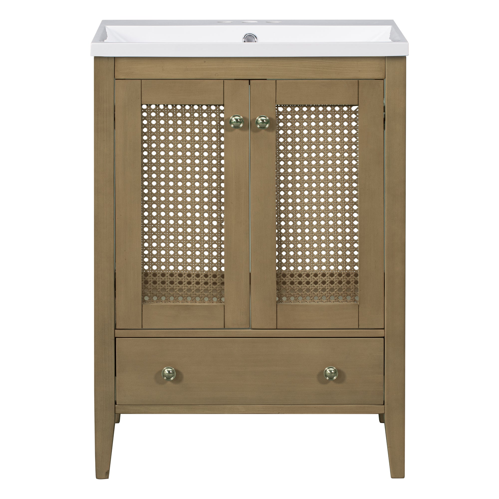24 in. Freestanding Bath Vanity in Nature with White Ceramic Top