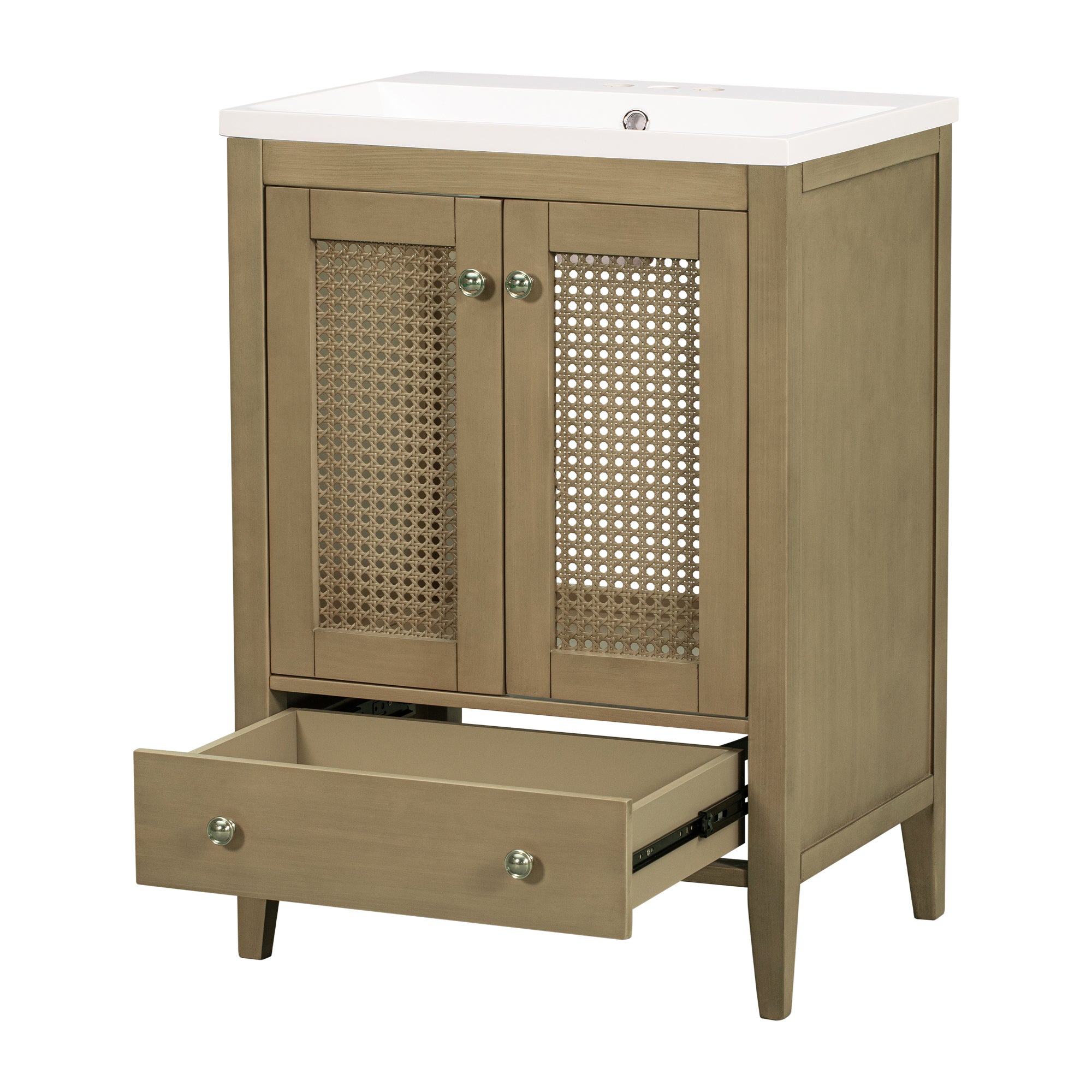 24 in. Freestanding Bath Vanity in Nature with White Ceramic Top