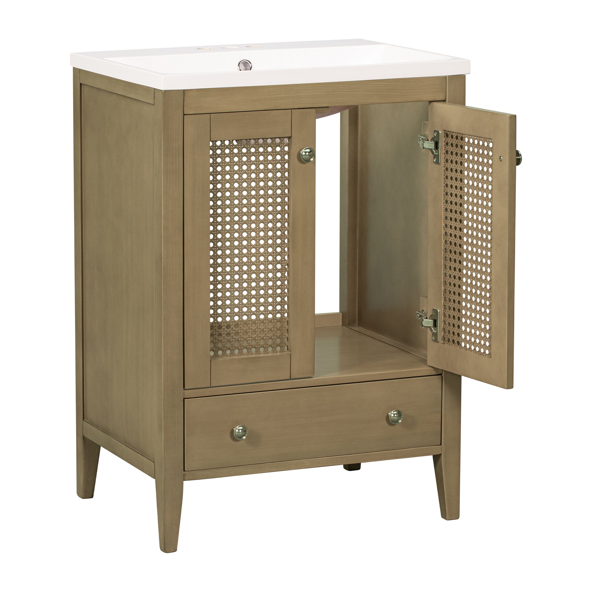 24 in. Freestanding Bath Vanity in Nature with White Ceramic Top