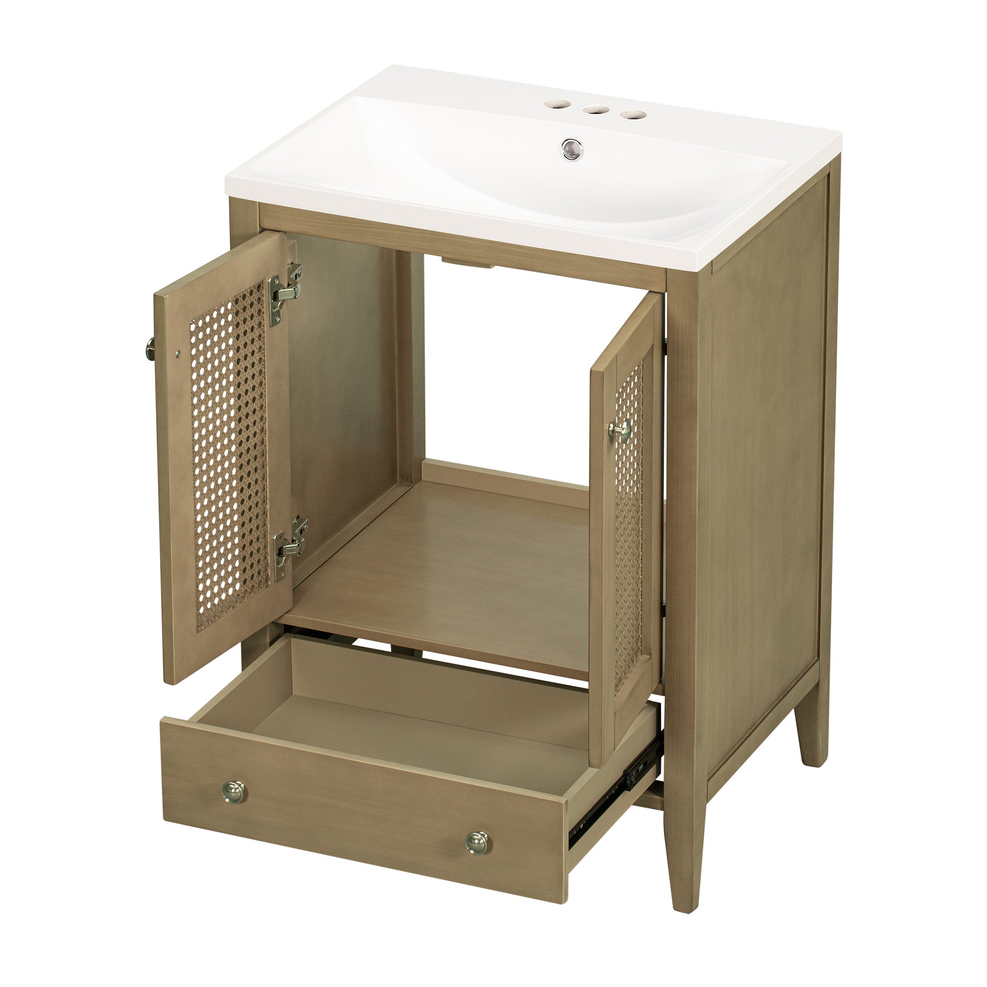 24 in. Freestanding Bath Vanity in Nature with White Ceramic Top