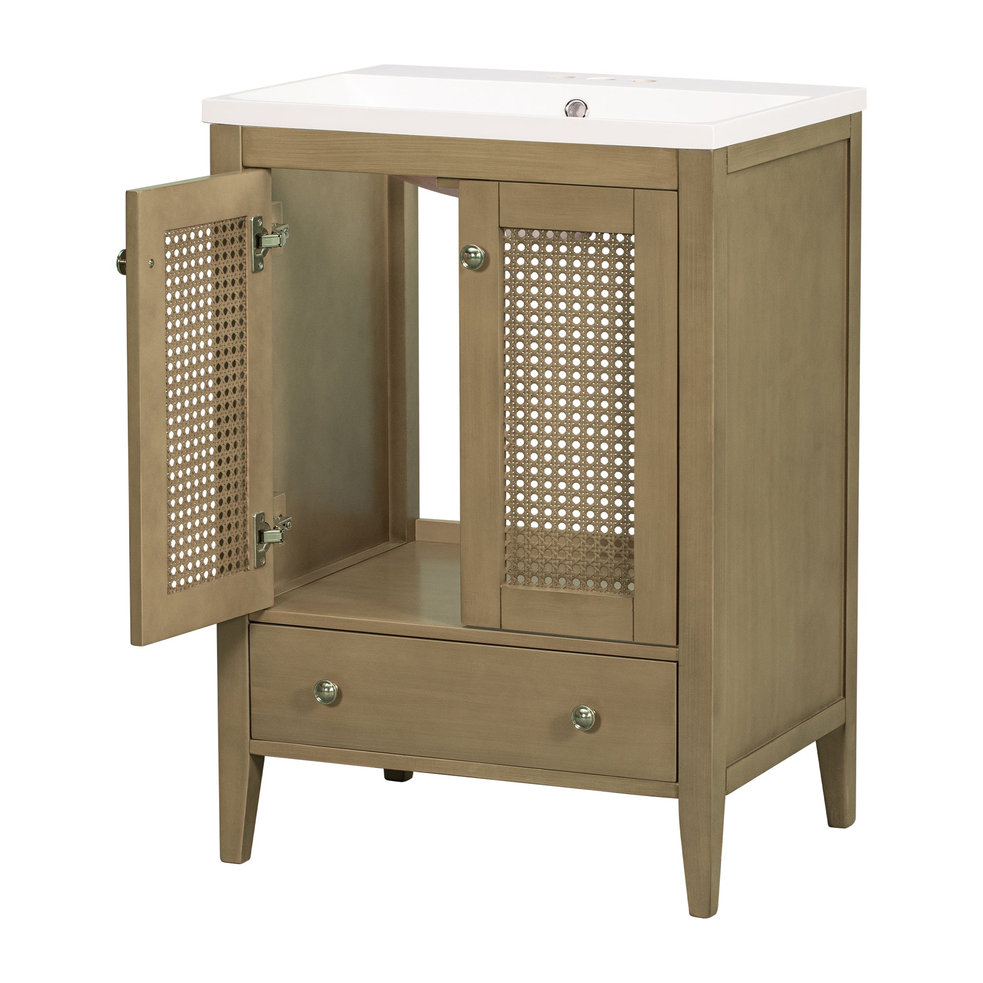 24 in. Freestanding Bath Vanity in Nature with White Ceramic Top