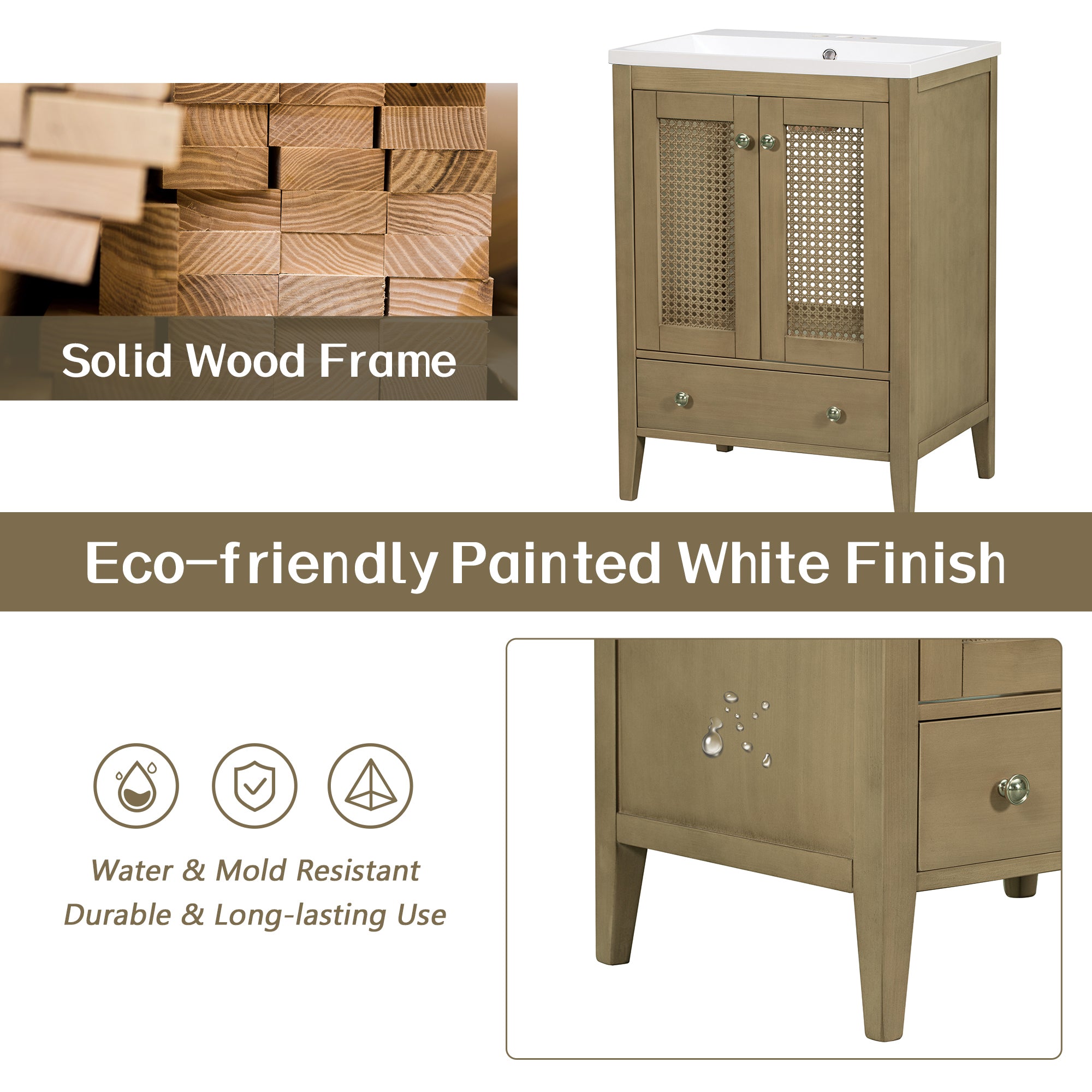 24 in. Freestanding Bath Vanity in Nature with White Ceramic Top
