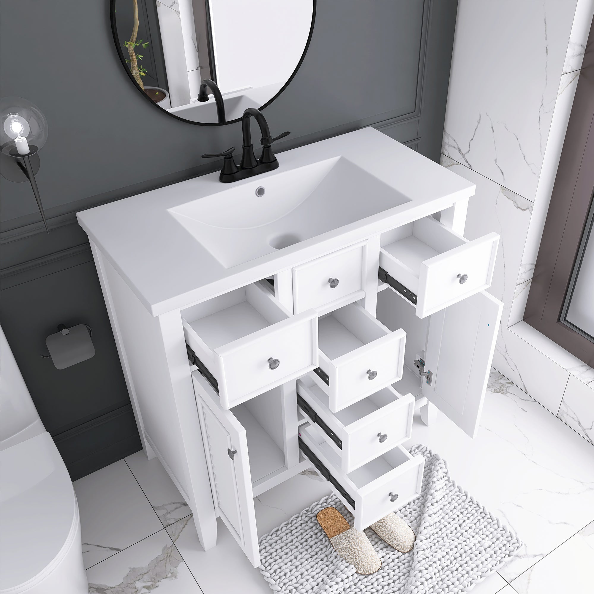 36 in. W x 18 in. D Bathroom Vanity in White with White Ceramic Sink