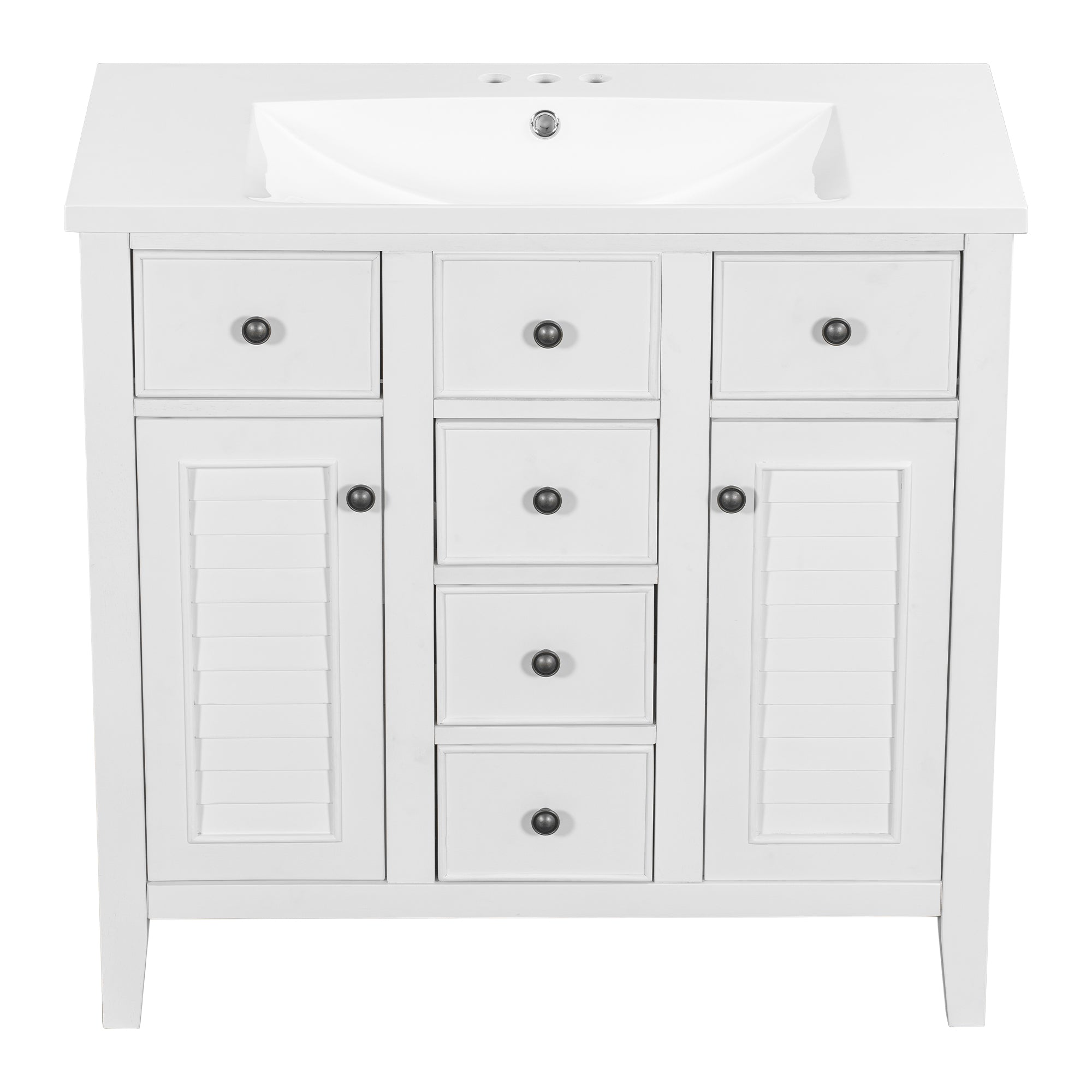 36 in. W x 18 in. D Bathroom Vanity in White with White Ceramic Sink