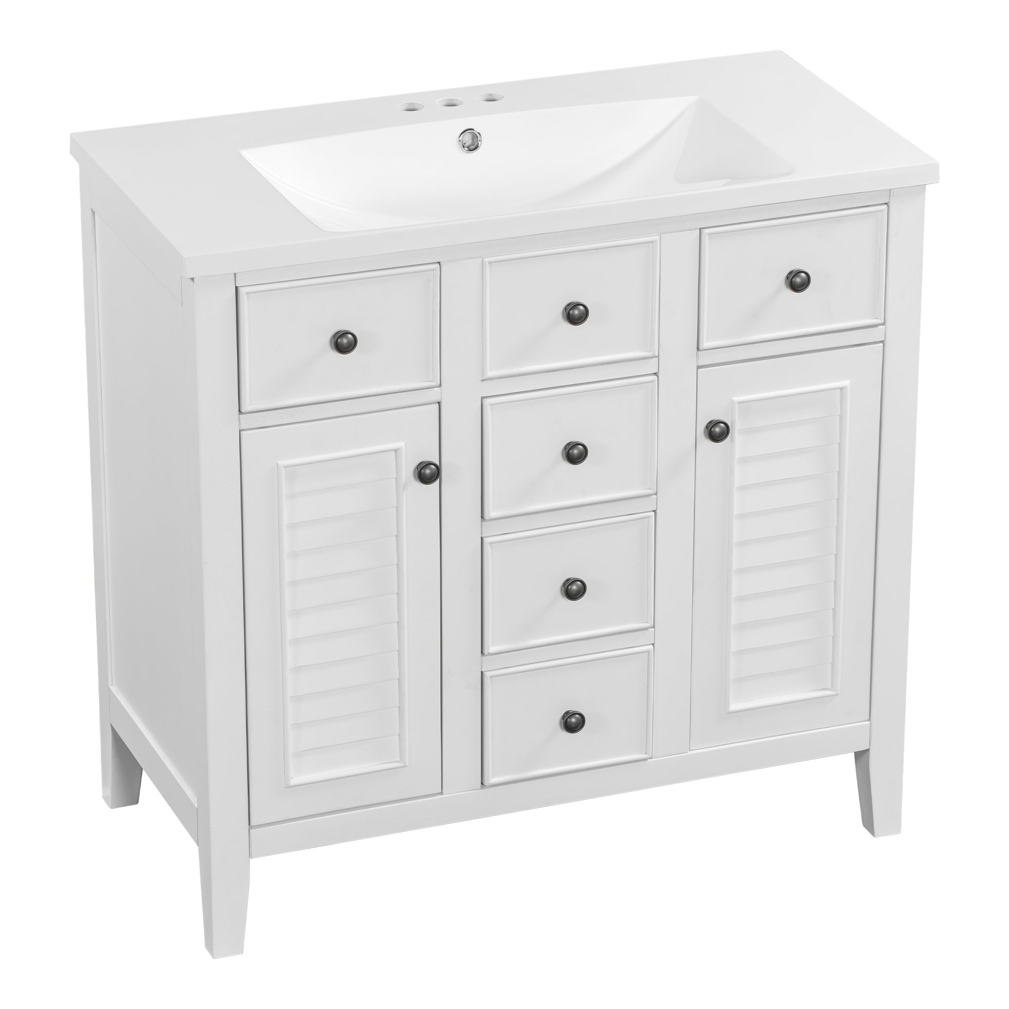 36 in. W x 18 in. D Bathroom Vanity in White with White Ceramic Sink