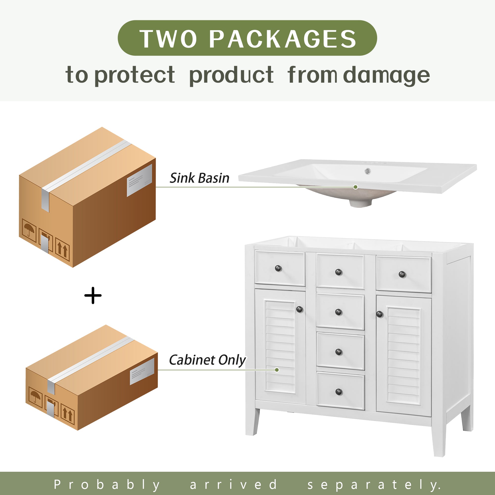 36 in. W x 18 in. D Bathroom Vanity in White with White Ceramic Sink