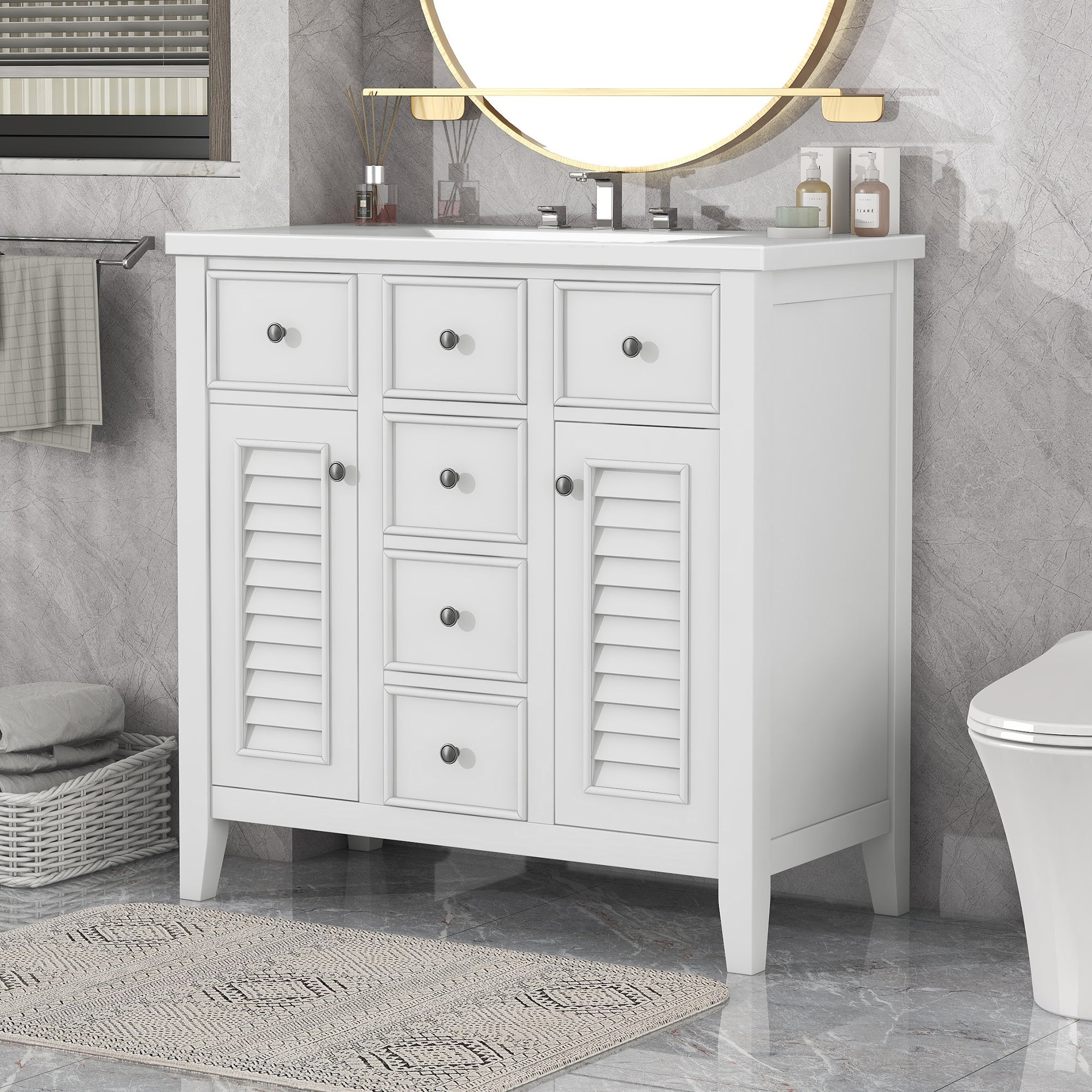 36 in. W x 18 in. D Bathroom Vanity in White with White Ceramic Sink
