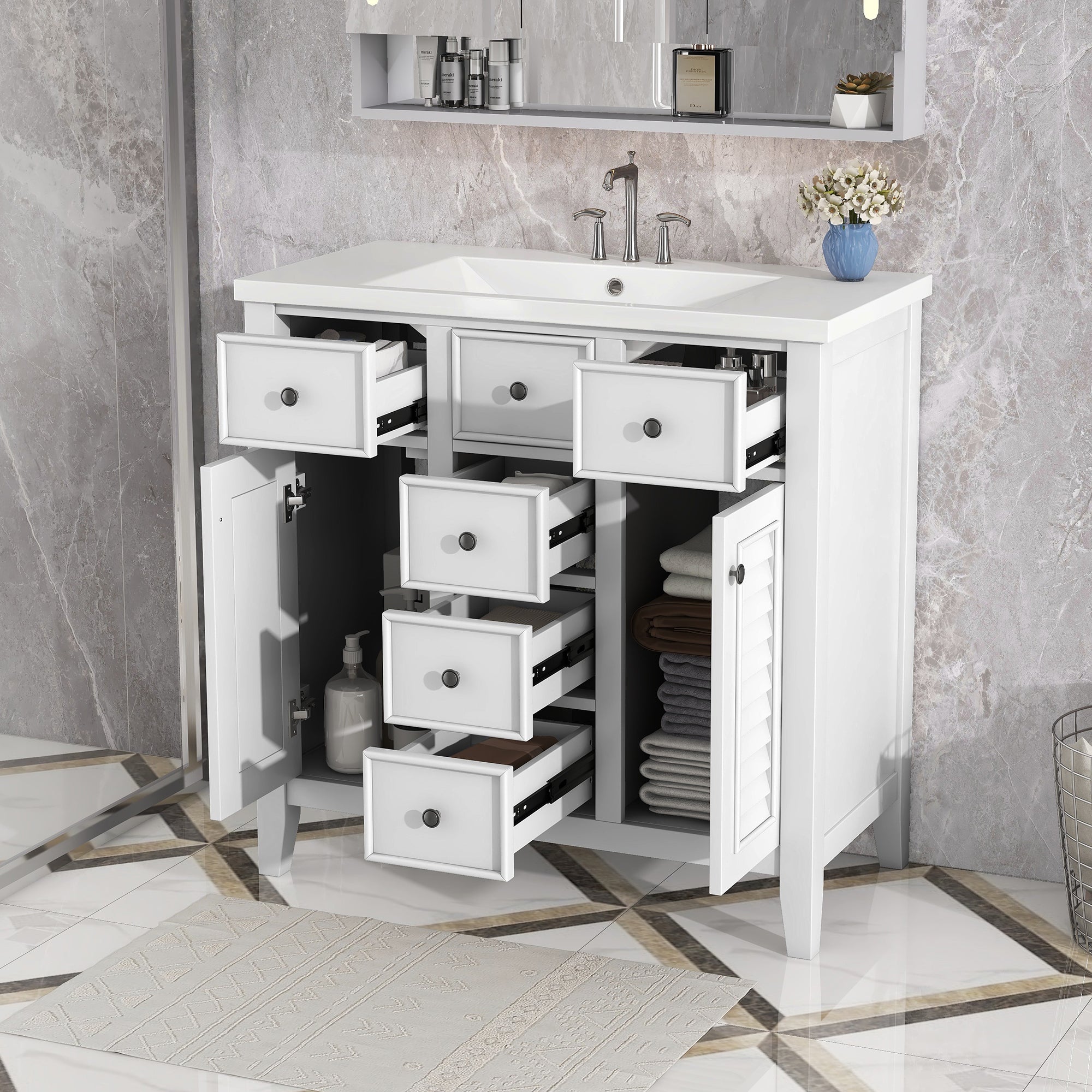 36 in. W x 18 in. D Bathroom Vanity in White with White Ceramic Sink