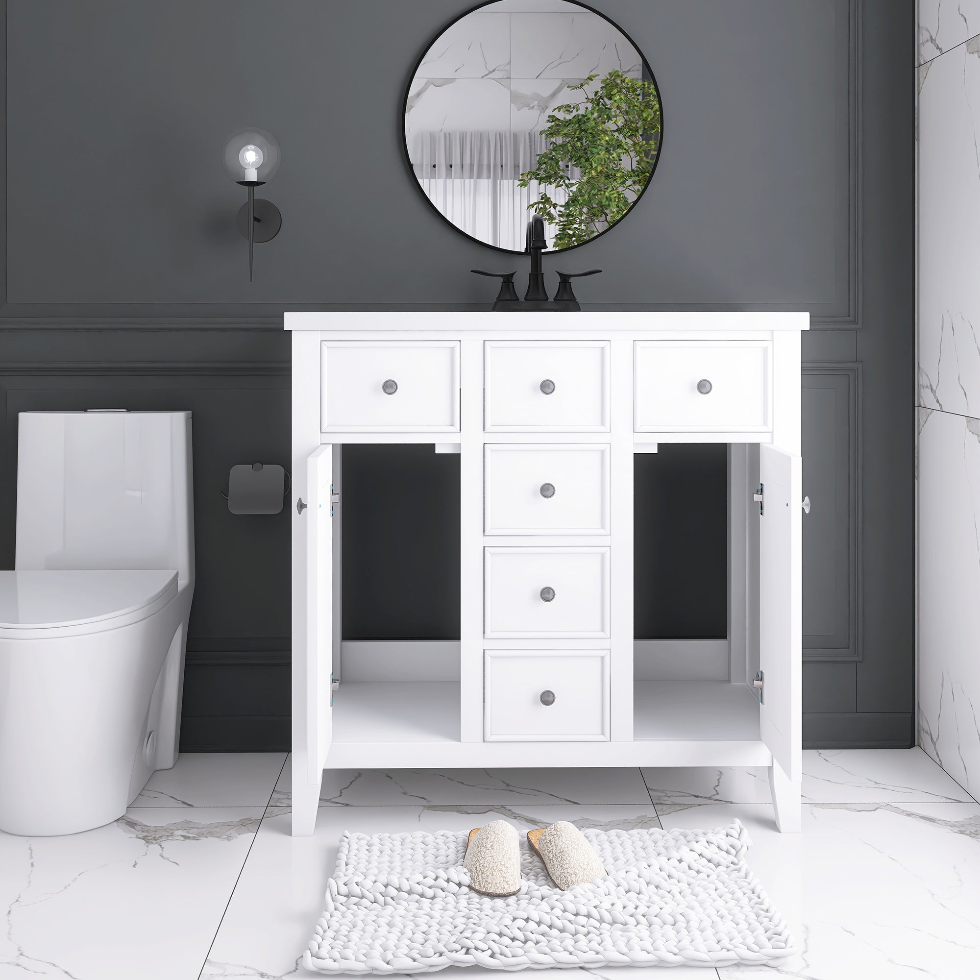 36 in. W x 18 in. D Bathroom Vanity in White with White Ceramic Sink