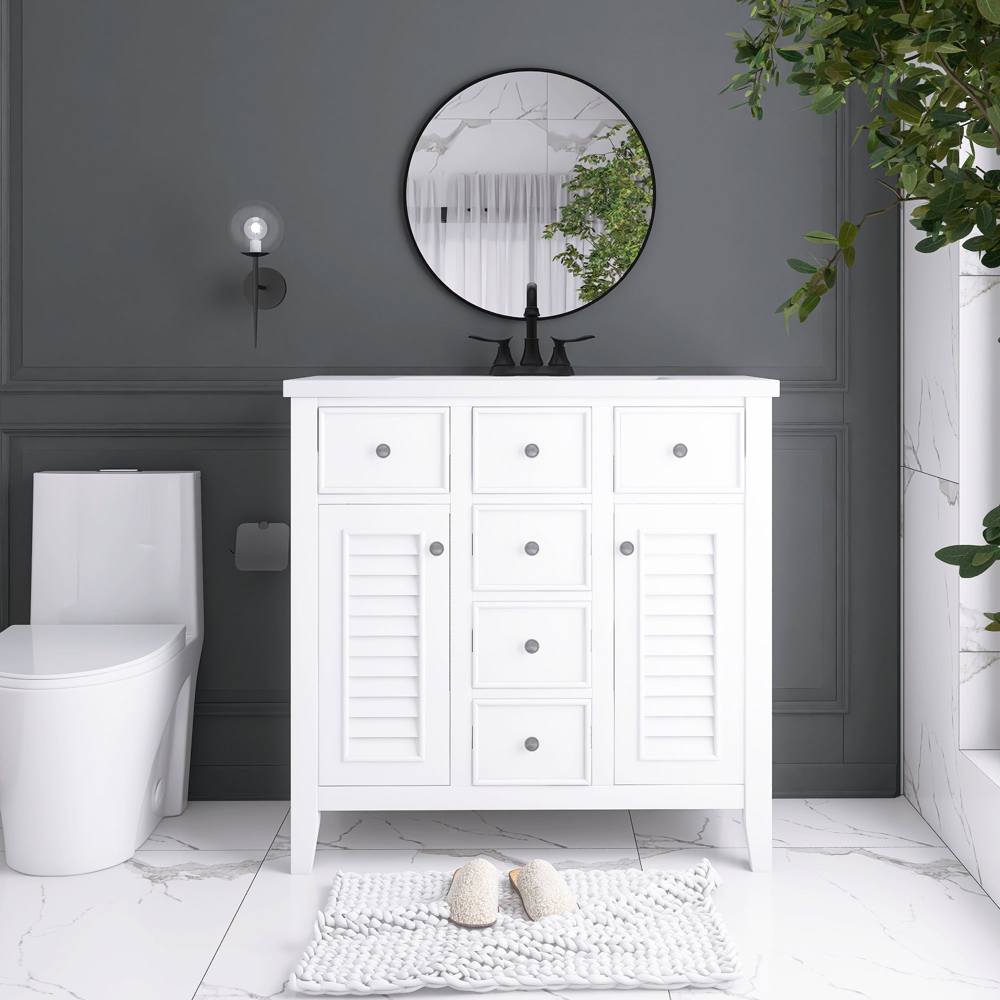36 in. W x 18 in. D Bathroom Vanity in White with White Ceramic Sink