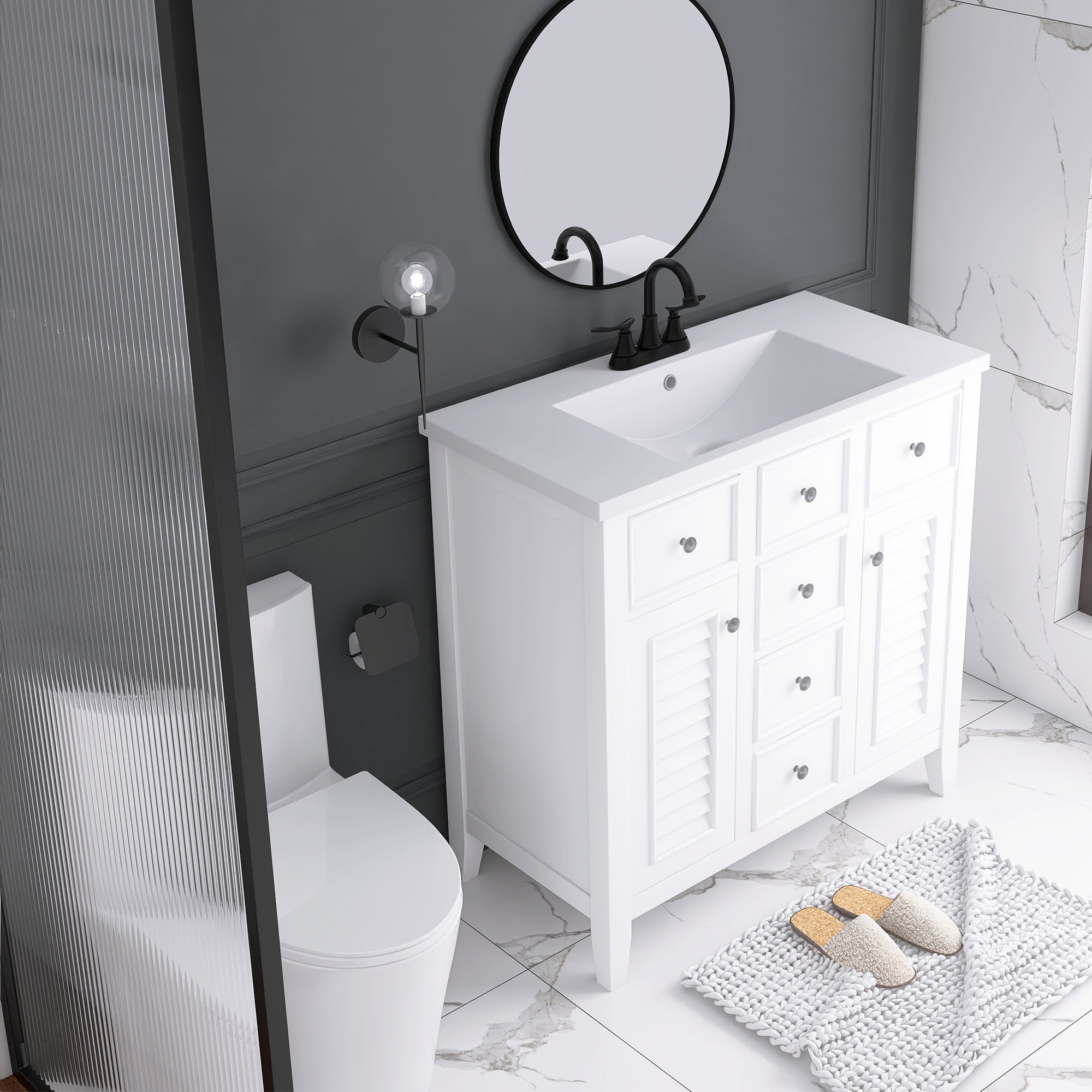 36 in. W x 18 in. D Bathroom Vanity in White with White Ceramic Sink