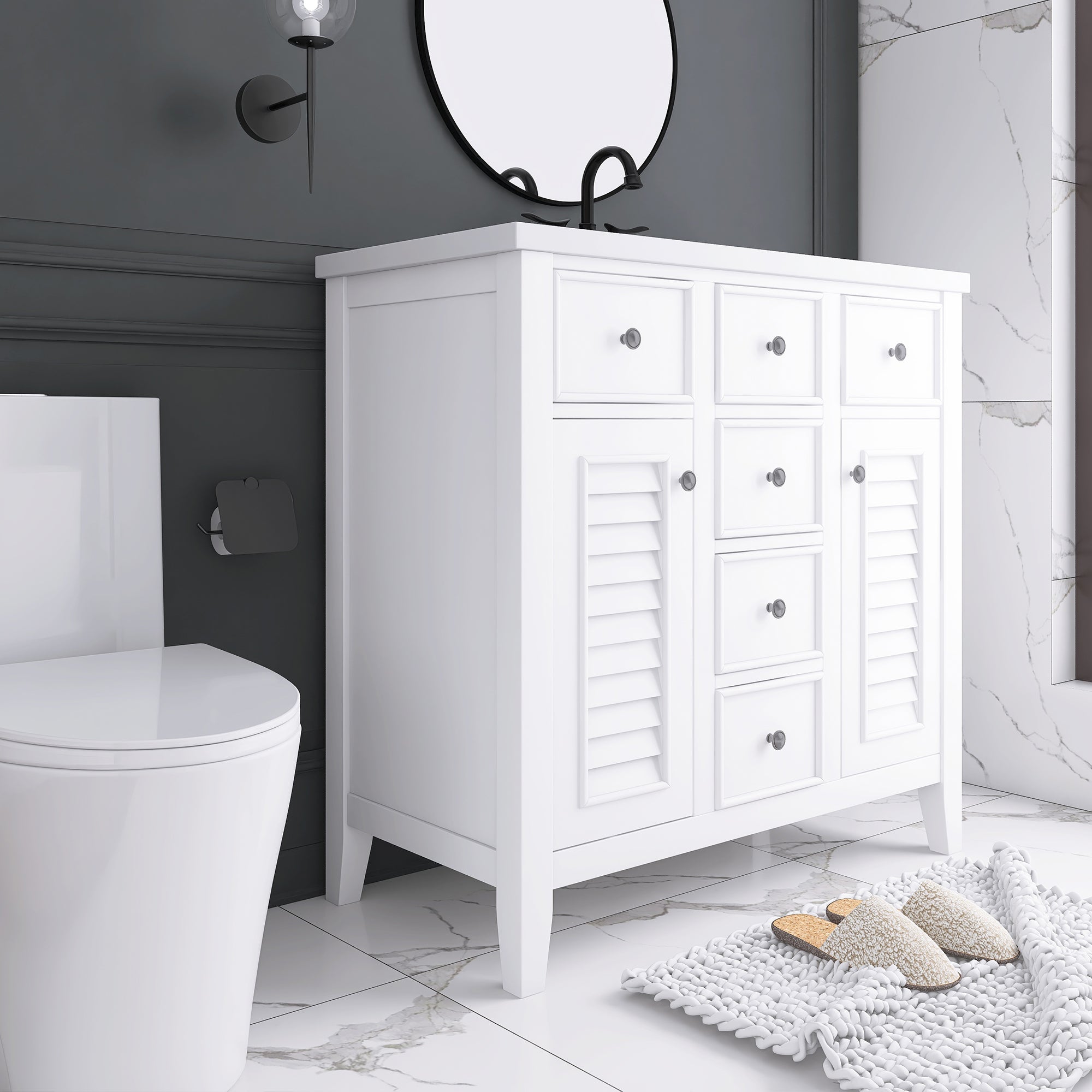 36 in. W x 18 in. D Bathroom Vanity in White with White Ceramic Sink