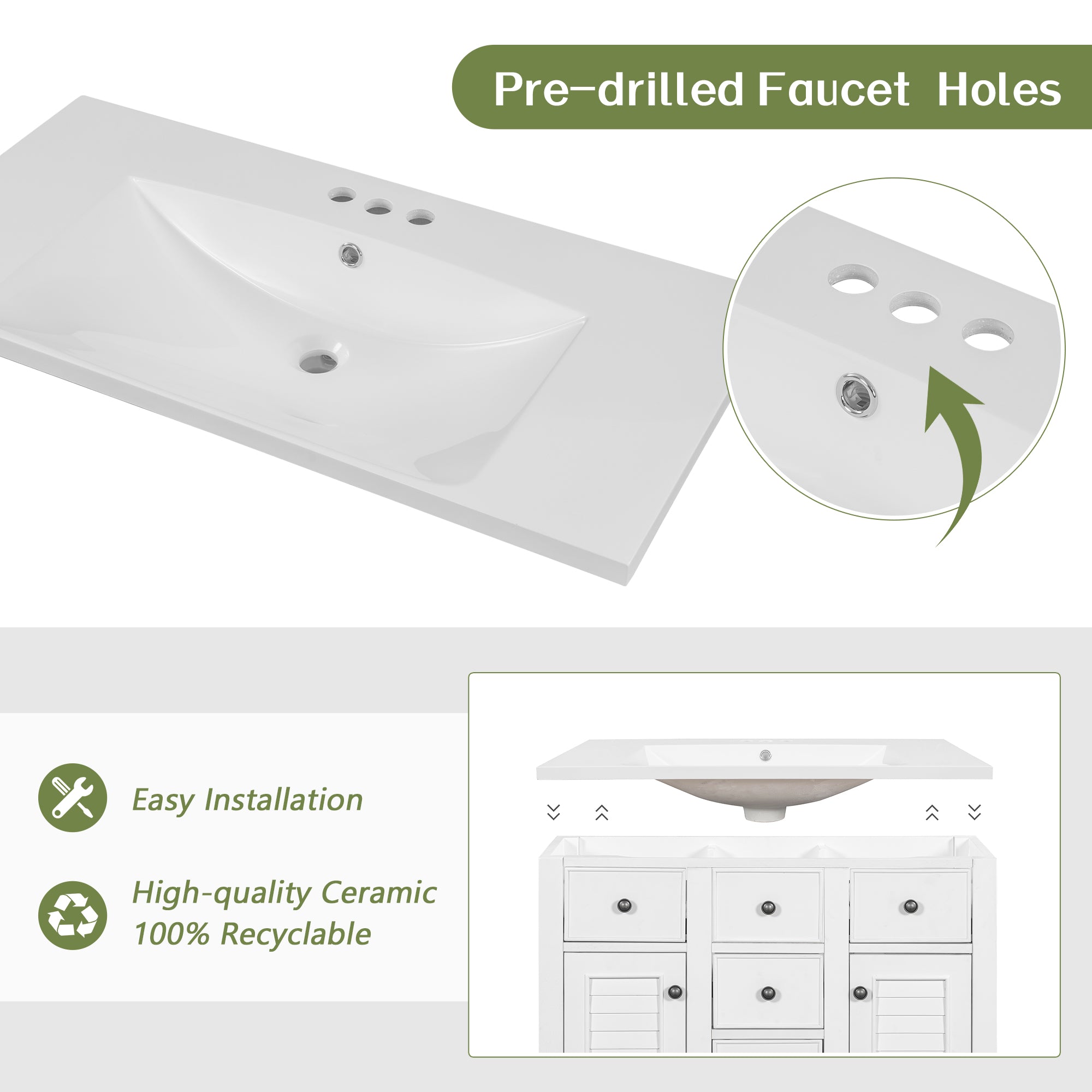 36 in. W x 18 in. D Bathroom Vanity in White with White Ceramic Sink