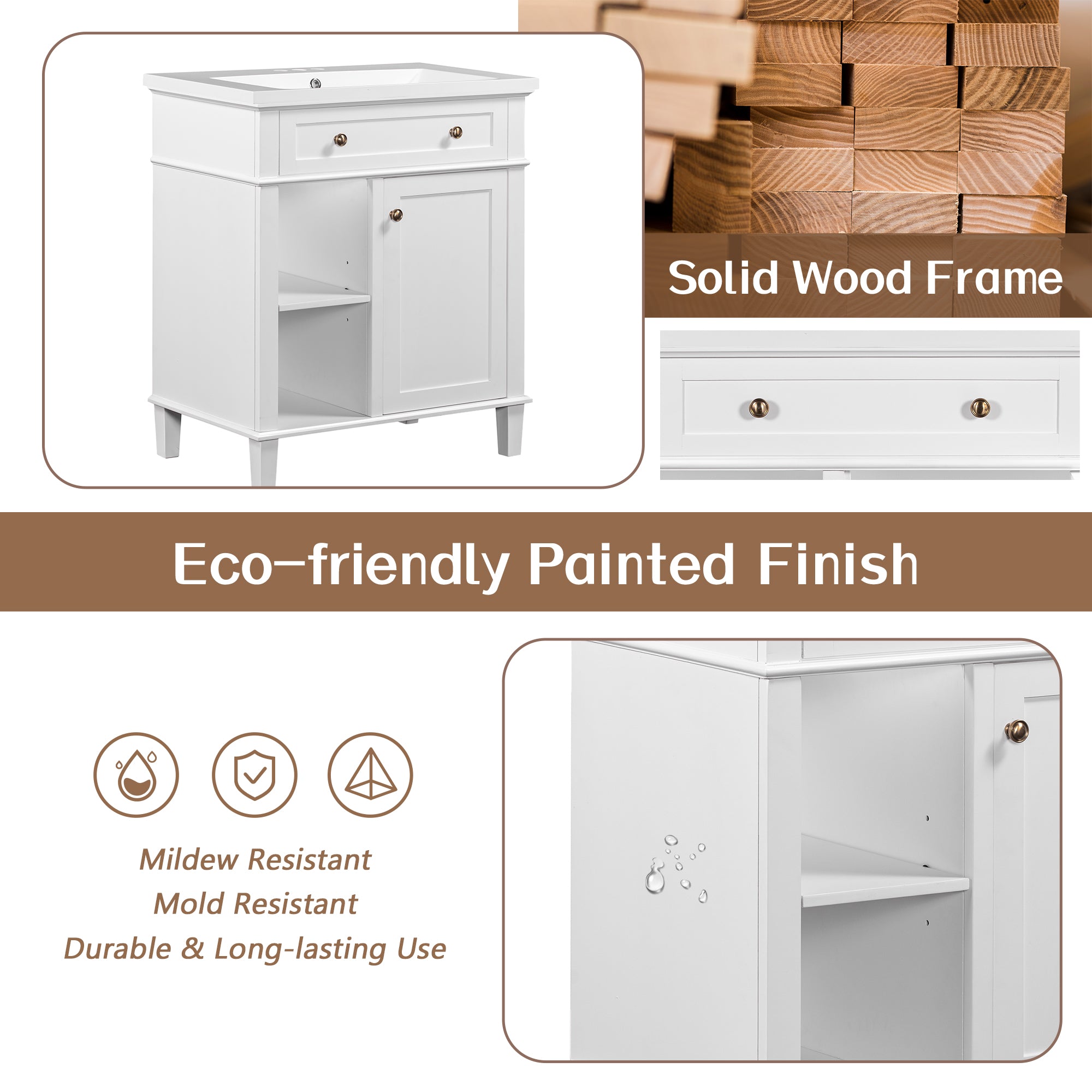 30 in. W x 18 in. D Bathroom Vanity in White with White Ceramic Sink