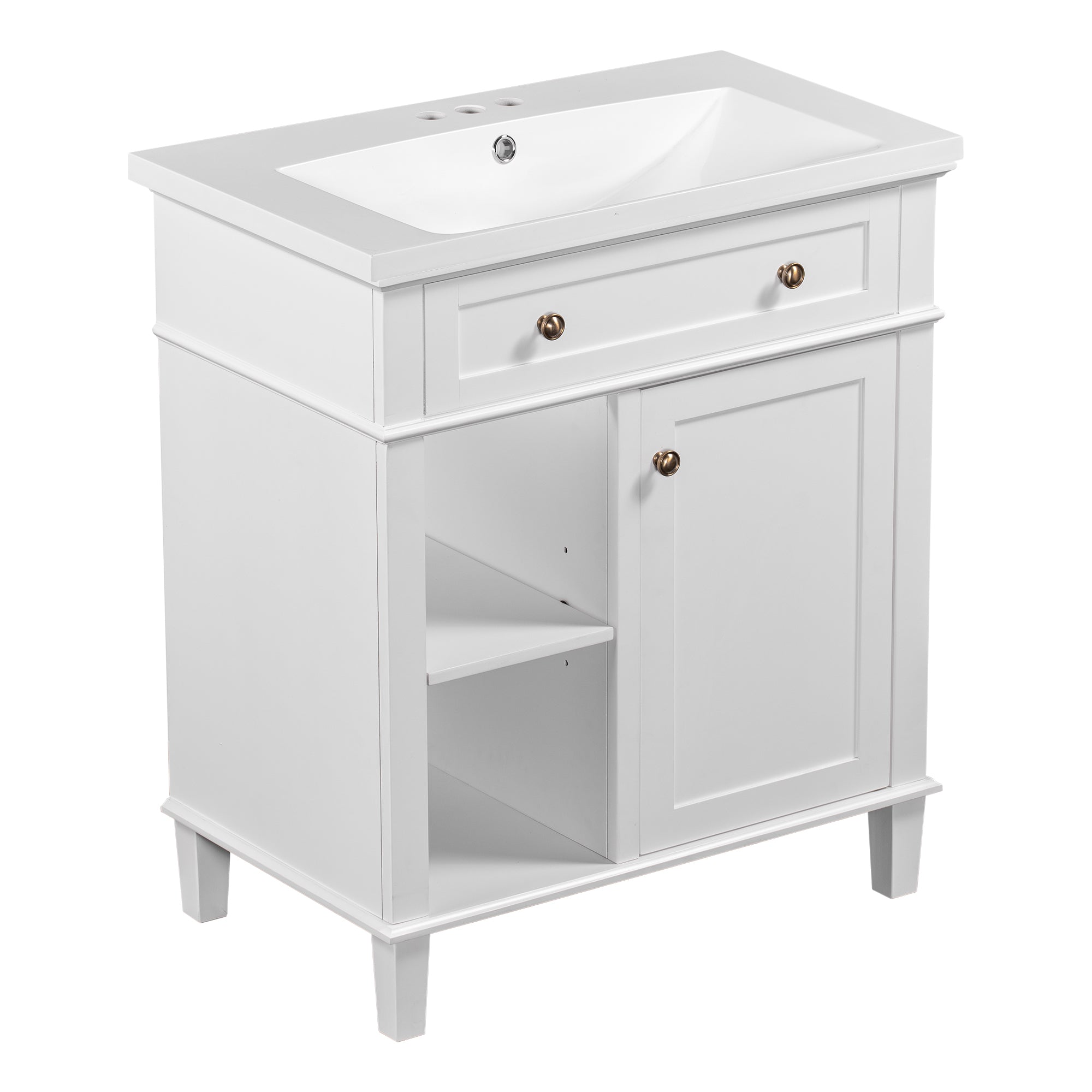 30 in. W x 18 in. D Bathroom Vanity in White with White Ceramic Sink