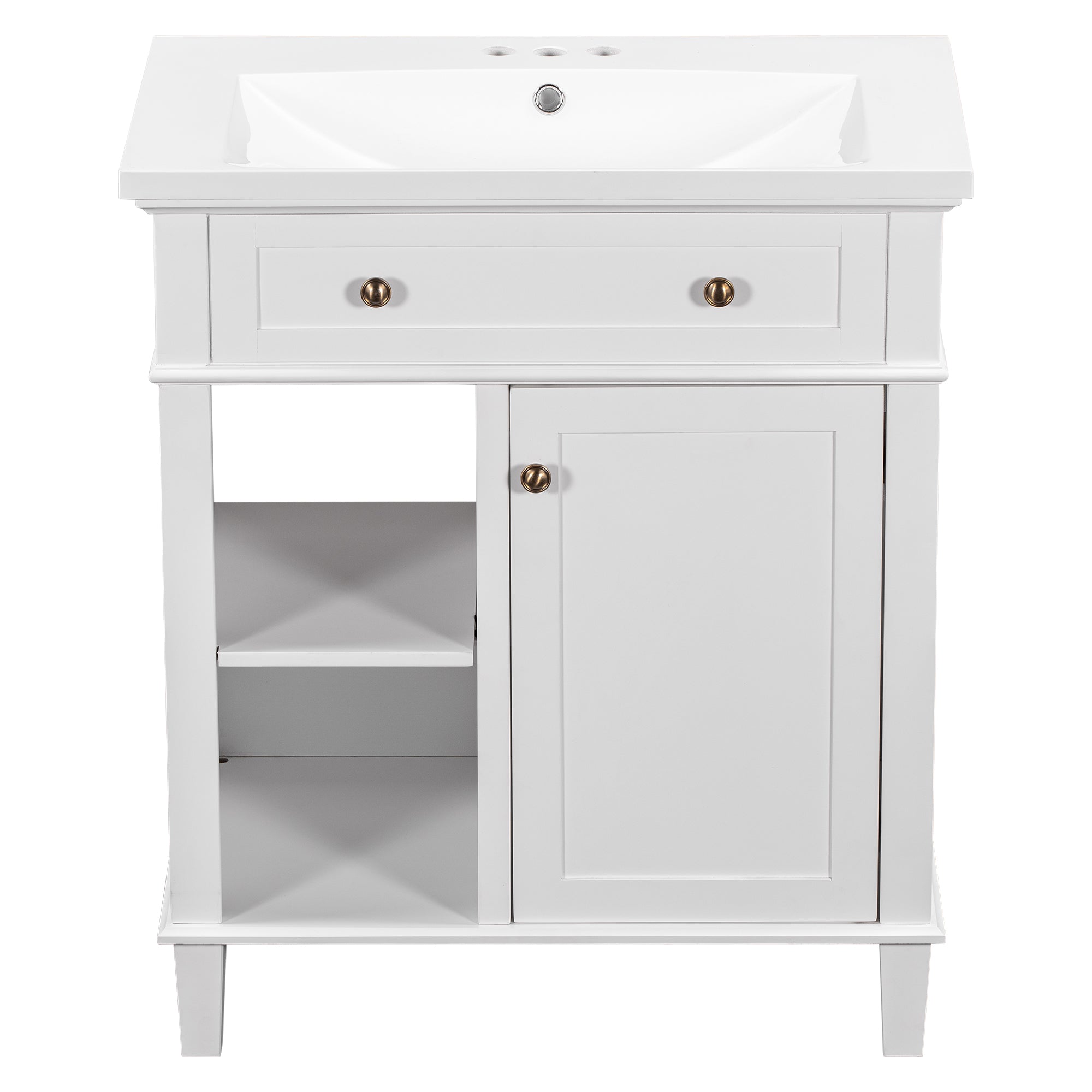 30 in. W x 18 in. D Bathroom Vanity in White with White Ceramic Sink