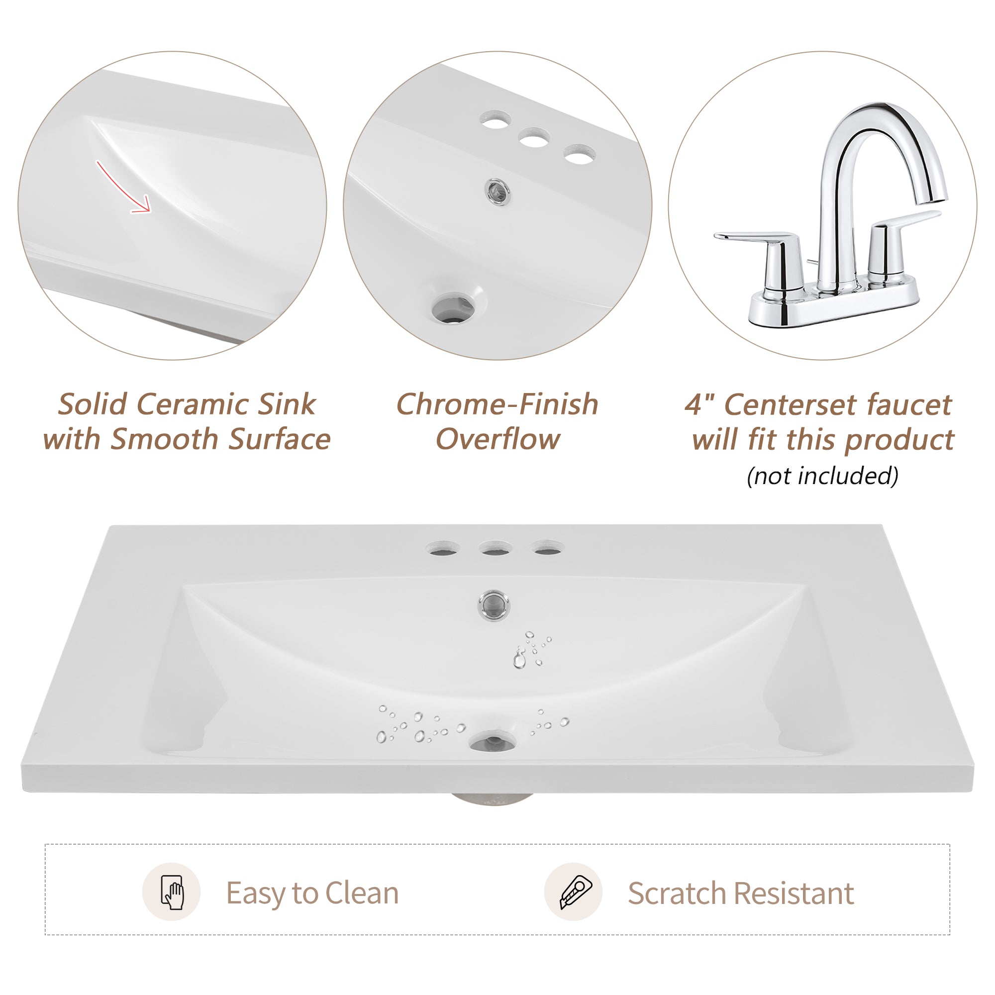 30 in. W x 18 in. D Bathroom Vanity in White with White Ceramic Sink