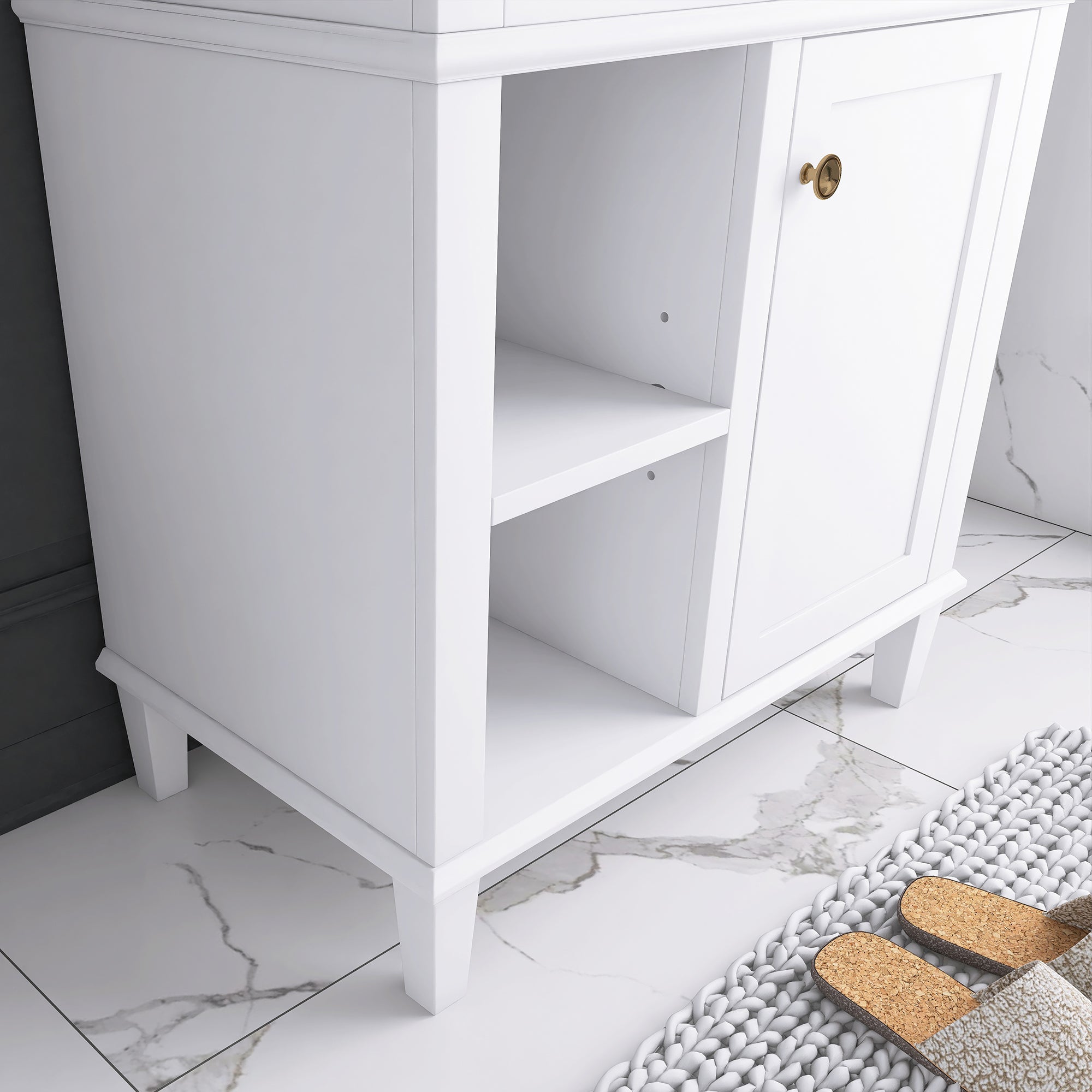 30 in. W x 18 in. D Bathroom Vanity in White with White Ceramic Sink