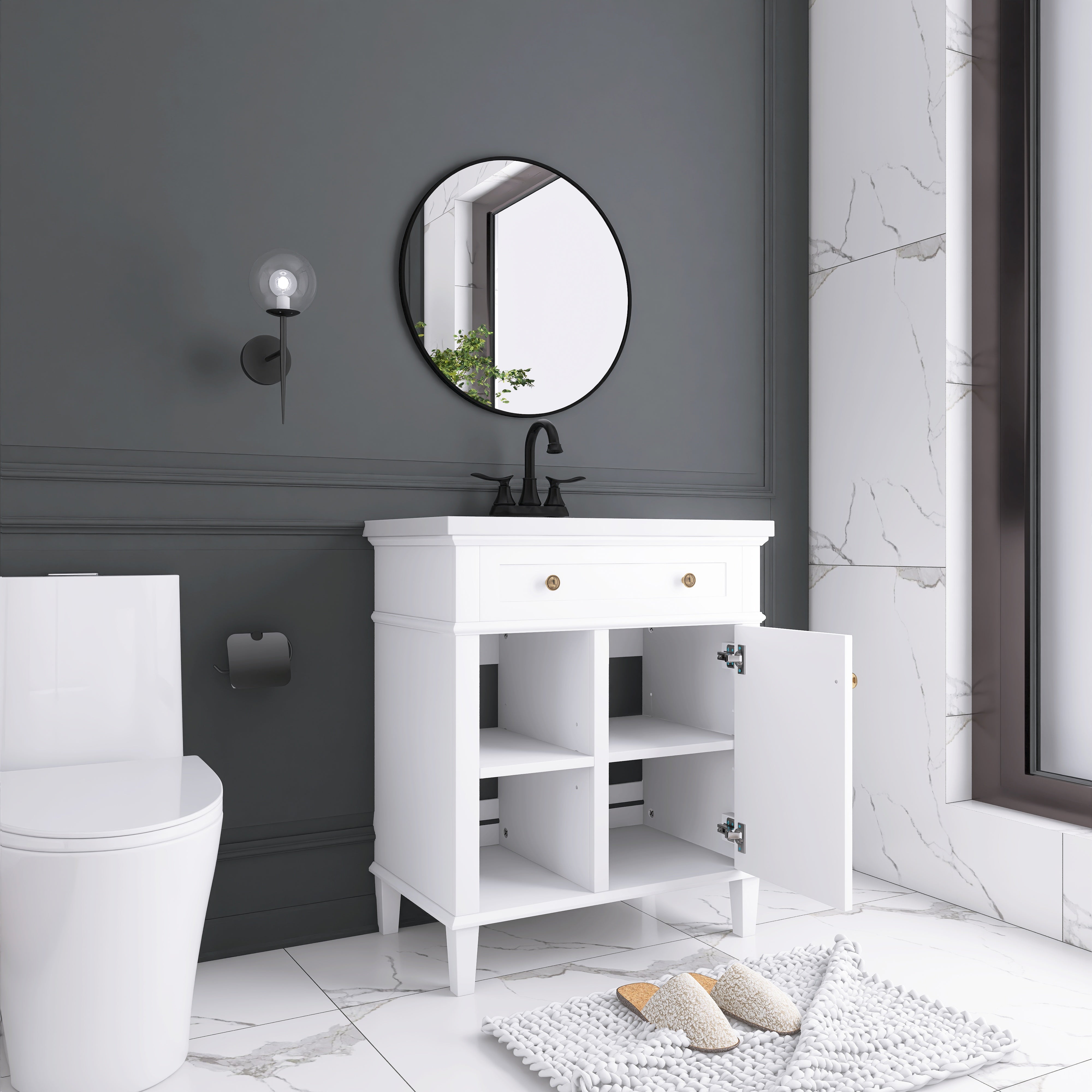 30 in. W x 18 in. D Bathroom Vanity in White with White Ceramic Sink
