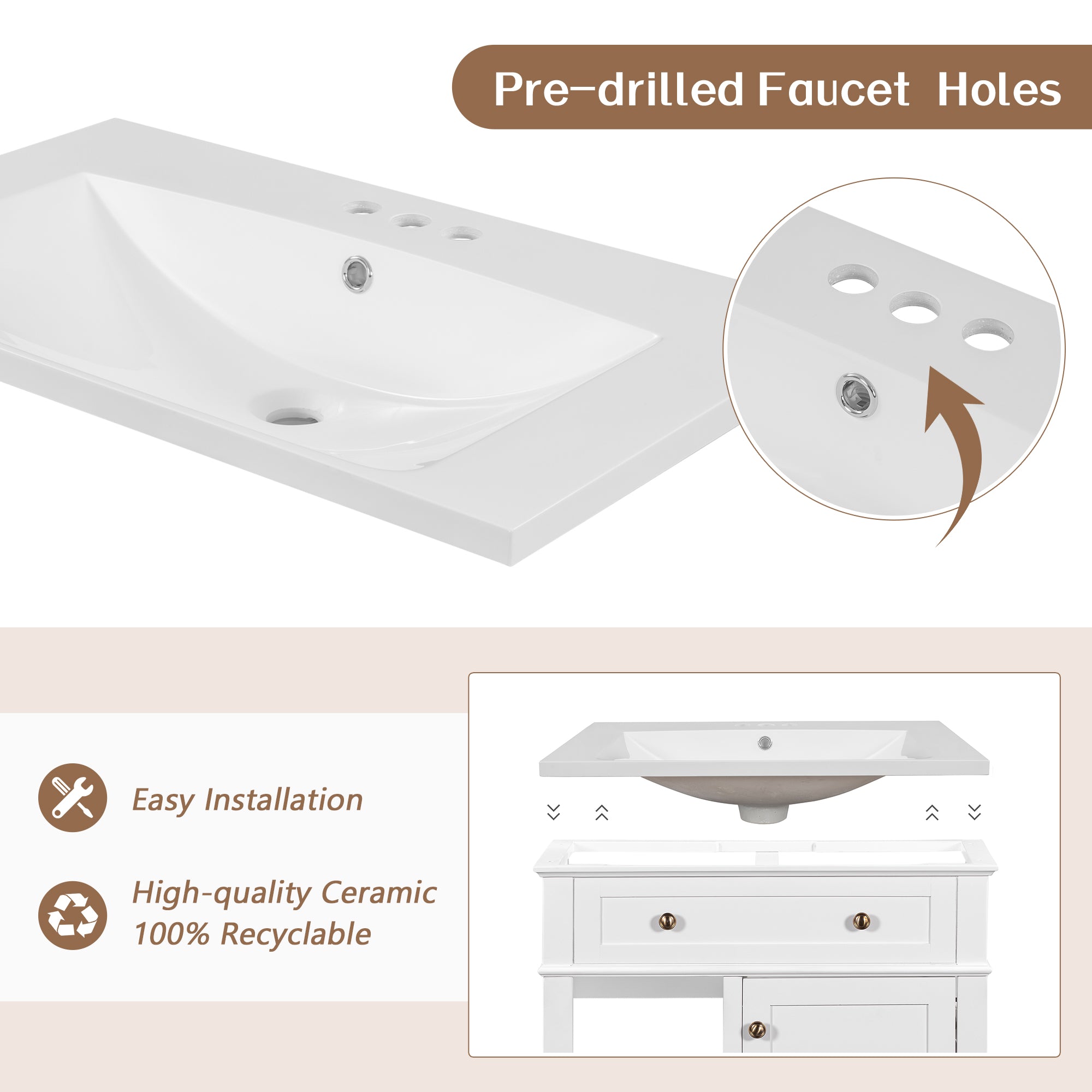 30 in. W x 18 in. D Bathroom Vanity in White with White Ceramic Sink