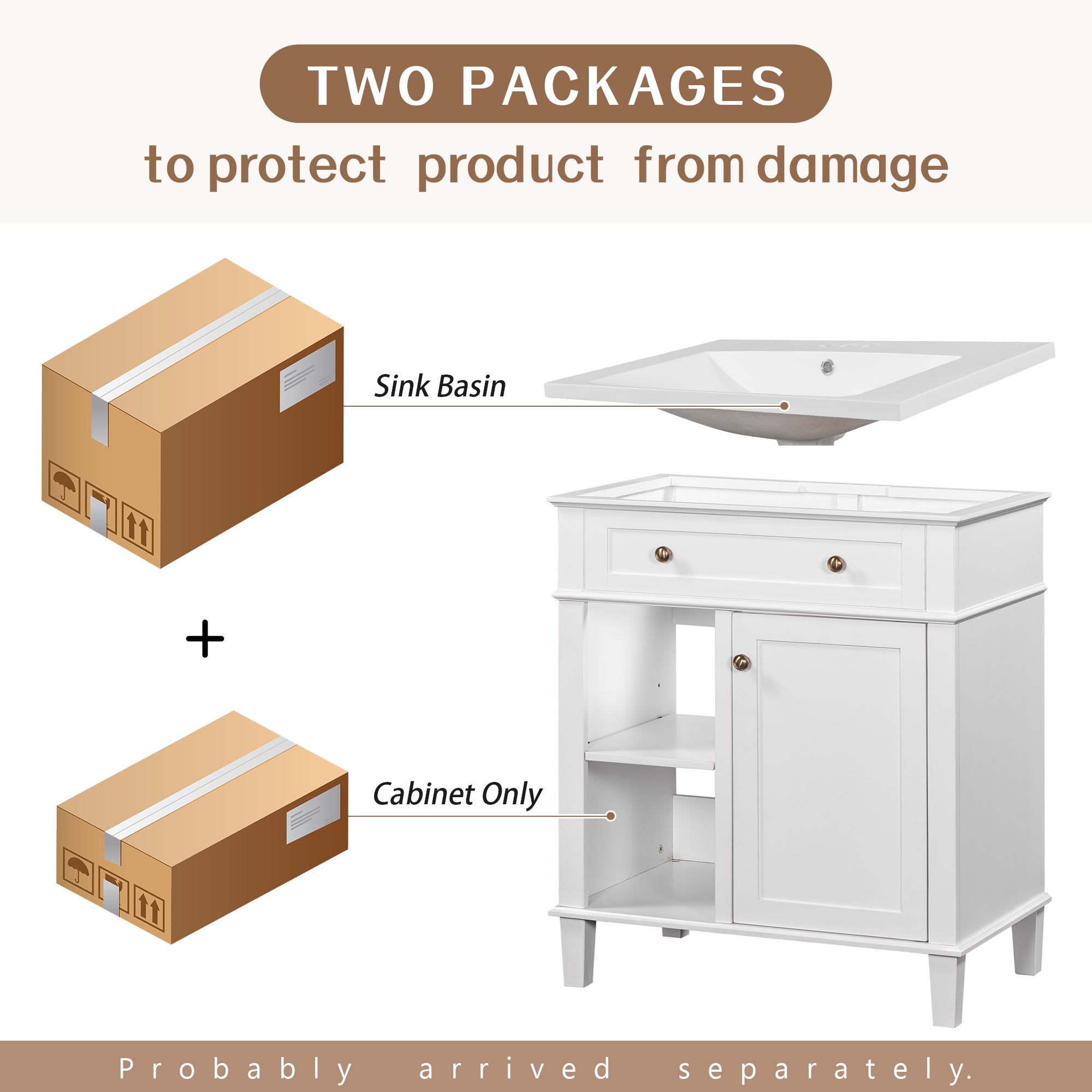 30 in. W x 18 in. D Bathroom Vanity in White with White Ceramic Sink