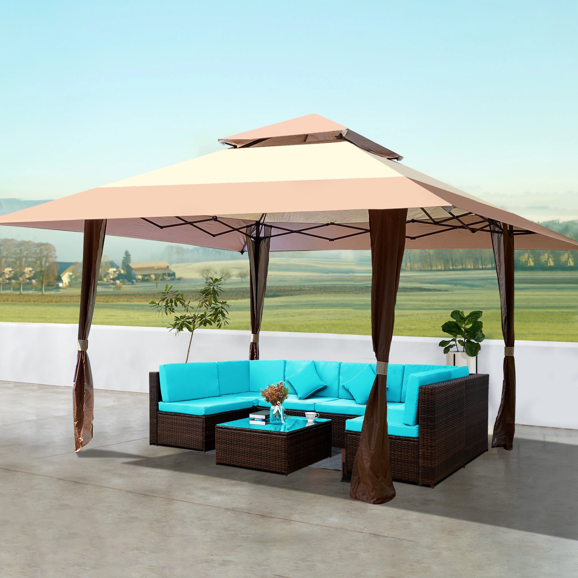 13' X 13'  Steel Polyester Soft-Top Outdoor Canopy Gazebo